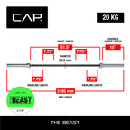 Cap Barbell The Beast Olympic Bar  For Weightlifting And Power Lifting, The Beast - Black/Chrome, No Center Knurl, 7' Olympic, (