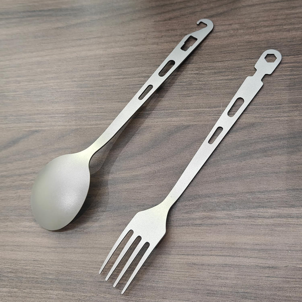 Dawn Deer Titanium Fork & Spoon Set - Camping Tongs | Ultralight Backpacking Utensils, Heat-Resistant & Rustproof | Backpacking,