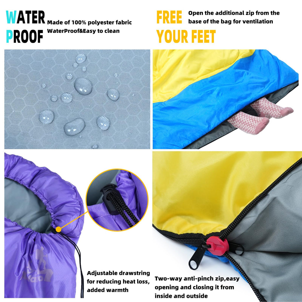 Xelaro Sleeping Bags For Adults Kids,3 Season Cold&Warm Weather Waterproof Lightweight Sleeping Bags For Camping Hiking Outdoor
