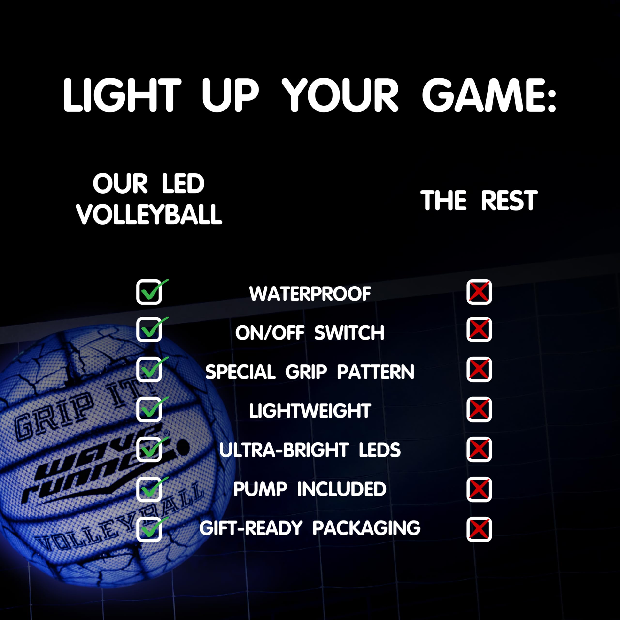 Wave Runner Glow In The Dark Led Light Junior Football, Waterproof Double Laced Football For Night Sports And Games Waterproof B