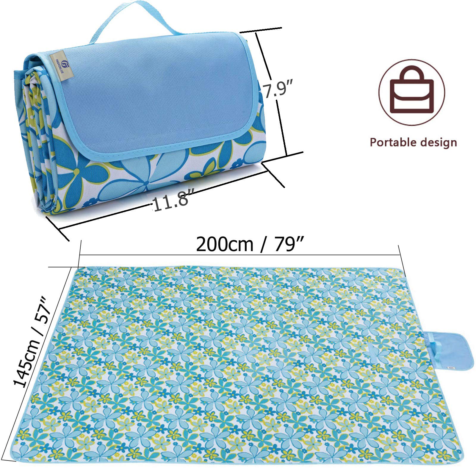 Fashionlive Picnic Blanket Beach Mat Extra Large Sandproof Waterproof Camping Blanket Portable Travel Blanket Play Mat For Outdo