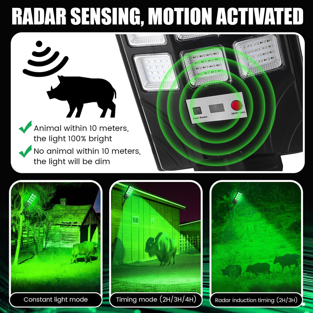 Tujoe 2 Pack Green Lights For Night Hunting 18000Lm Hog Light With Remote Control, Solar Powered Waterproof Motion Activated Fee