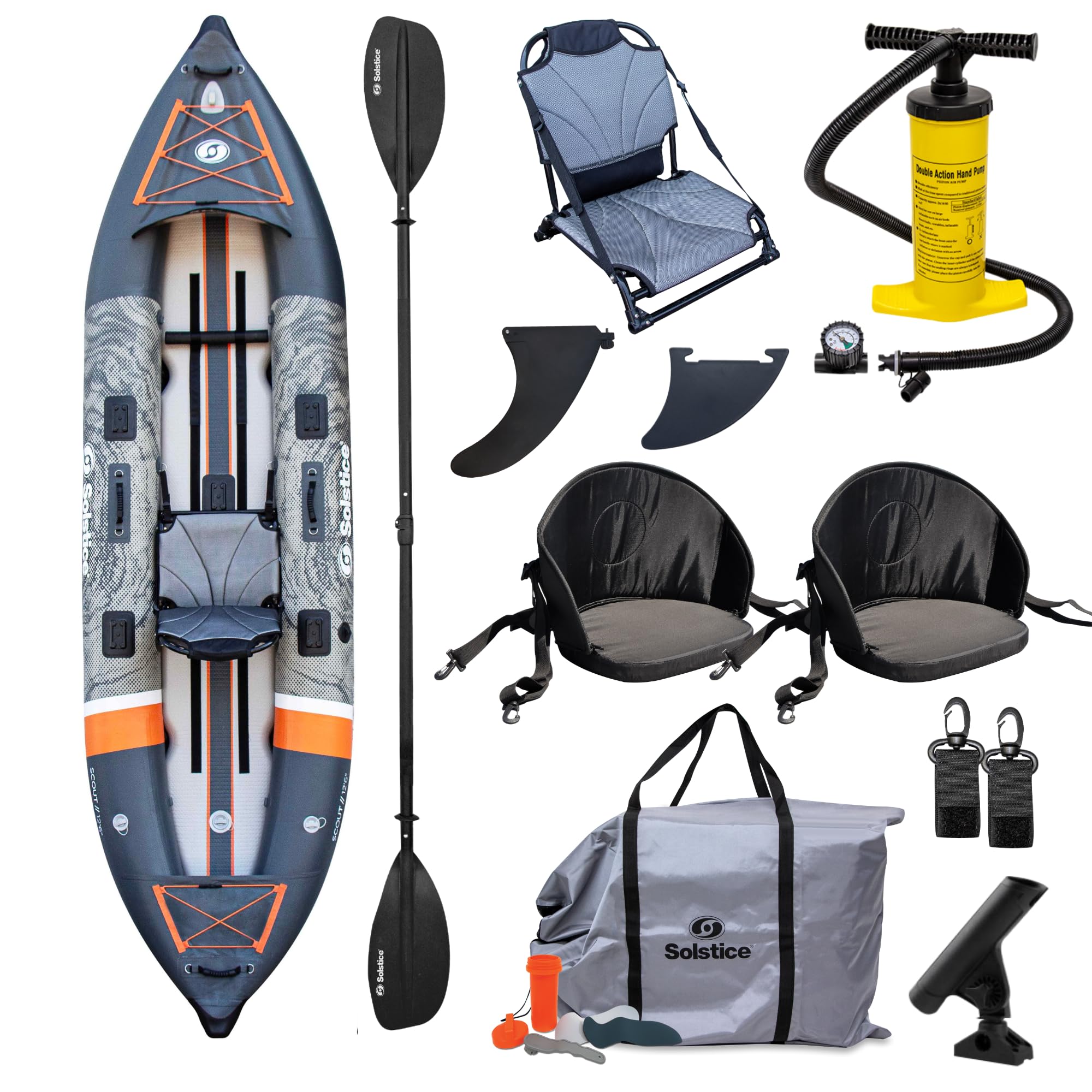 Solstice Inflatable Kayak Boat - Durable, Portable & Adventure-Ready, Heavy Duty PVC - Adjustable Seats, Accessory Mounts, Skeg 