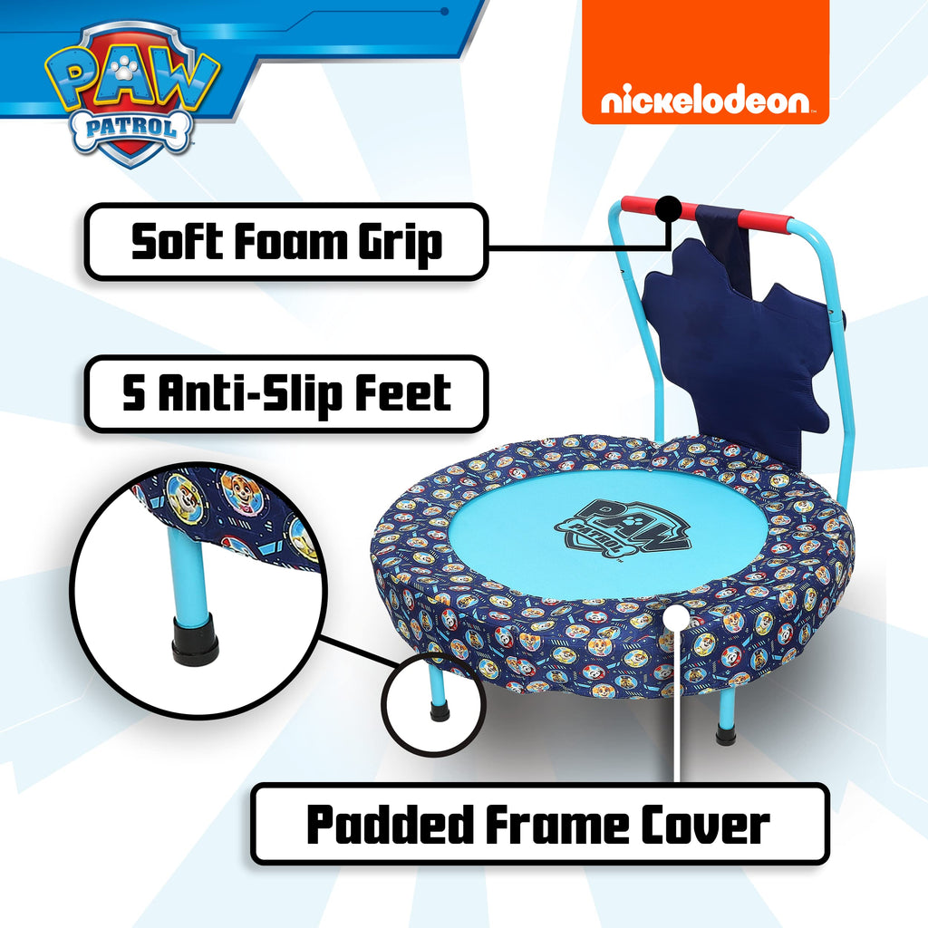 PAW Patrol Indoor Mini Trampoline with Handle for Toddlers, Features Everest, Chase, Marshall, Skye and Rubble, Multi