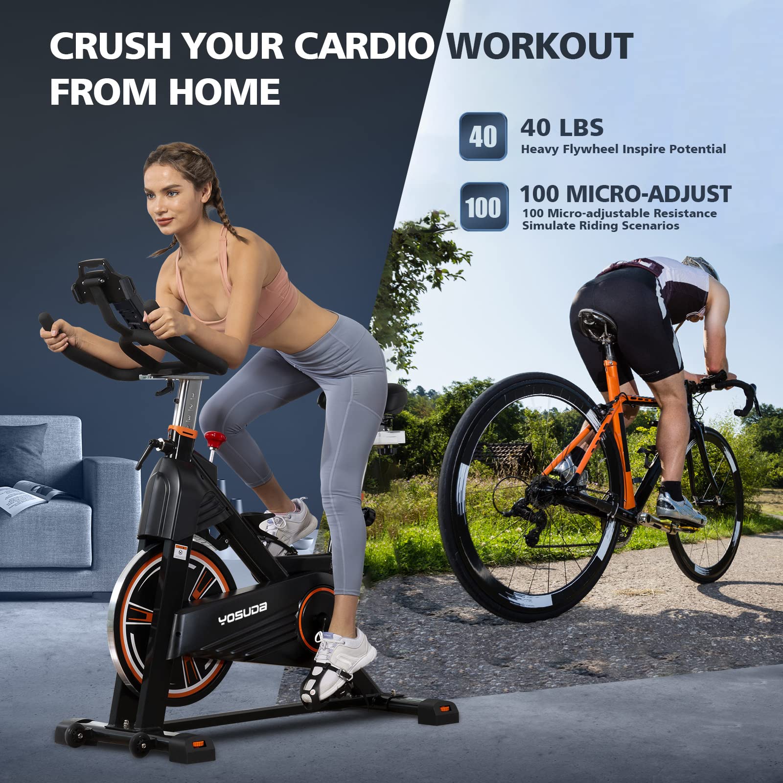 Yosuda Pro Magnetic Exercise Bike 350 Lbs Weight Capacity - Indoor Cycling Bike Stationary With Comfortable Seat Cushion, Silent