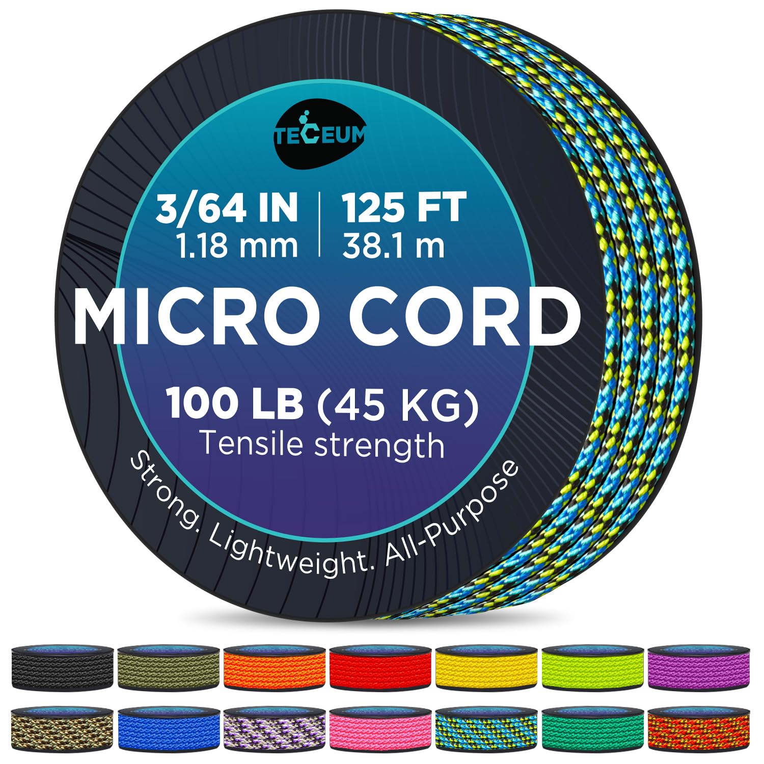 Teceum Micro Paracord - Aquatica - 1.18 Mm X 125 Ft - Micro Utility Cord - Thin Braided Paracord Rope Nylon Polyester - Wind Chi