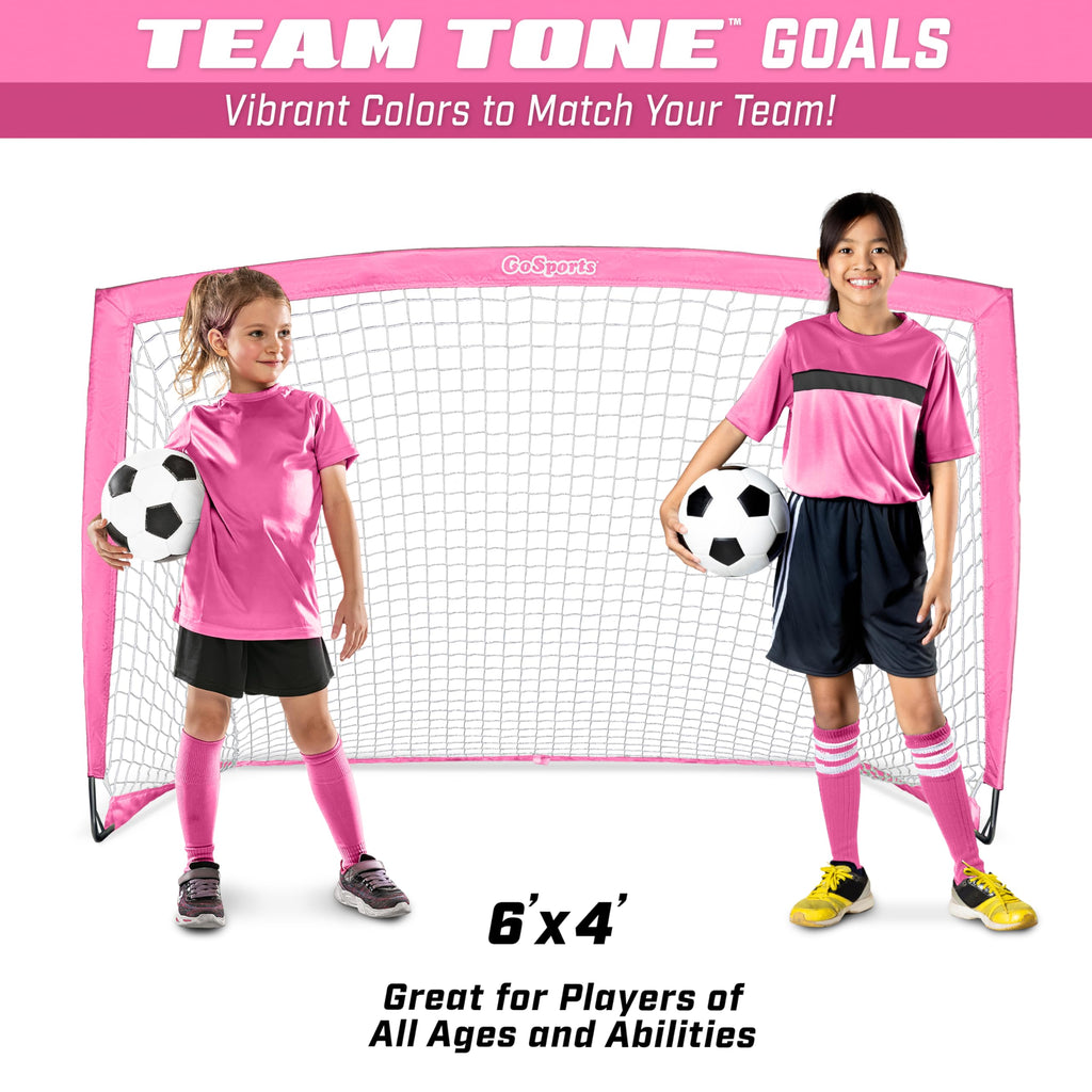 GoSports Team Tone 6 ft x 4 ft Portable Soccer Goal for Kids - Pop Up Net for Backyard - Pink