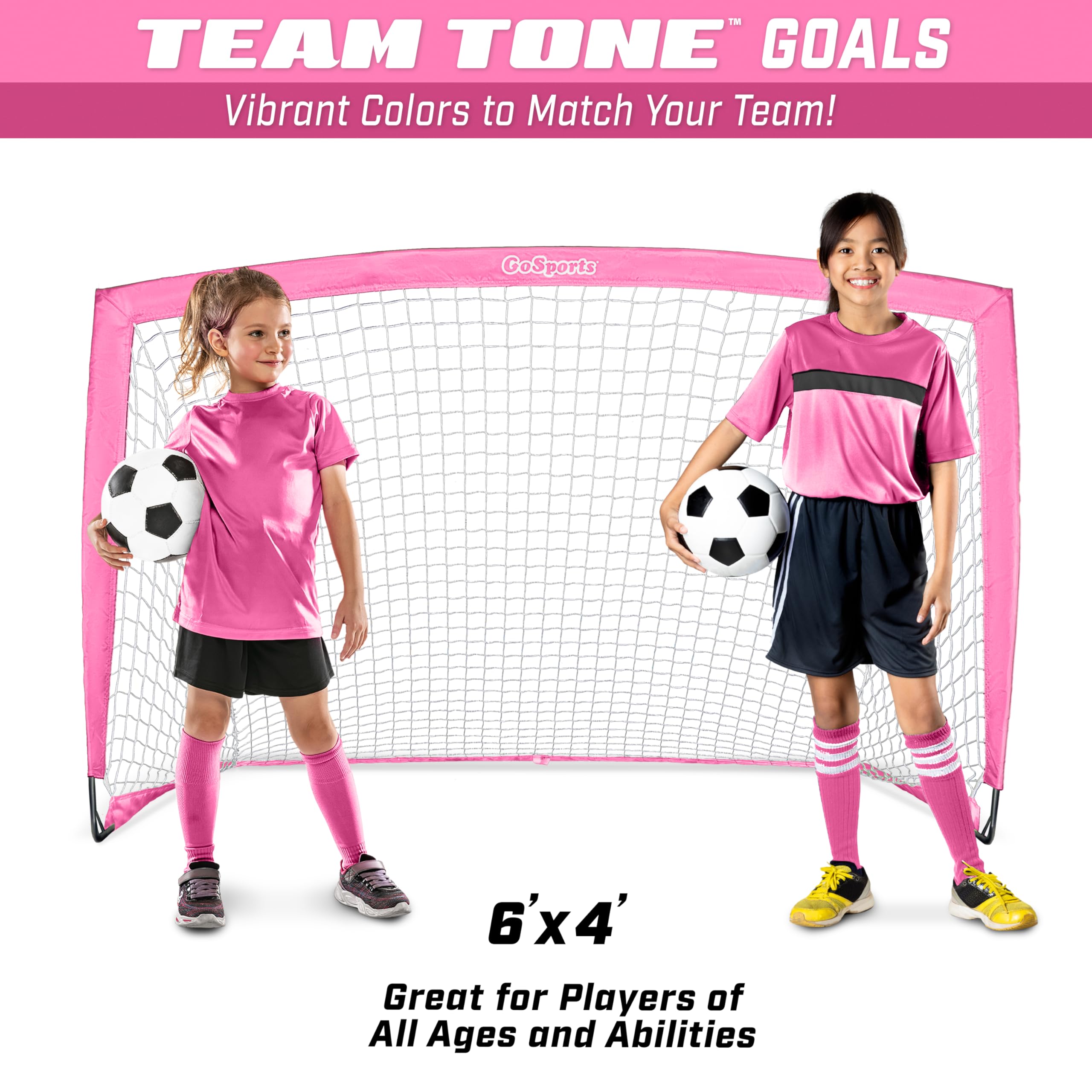 GoSports Team Tone 6 ft x 4 ft Portable Soccer Goal for Kids - Pop Up Net for Backyard - Pink