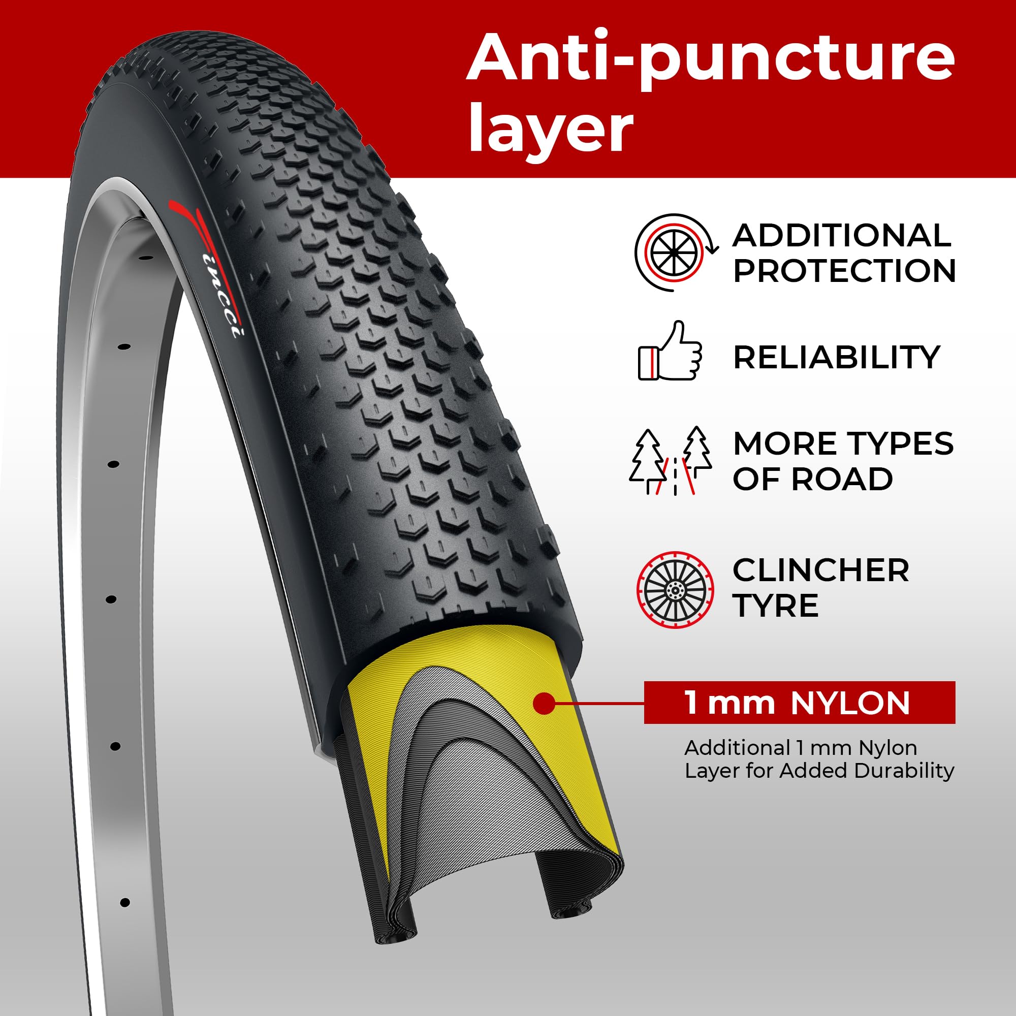 Fincci Pair 700 X 38C Tires 40-622 With 1Mm Antipuncture Protection For Gravel Cycle Electric Cyclocross Mtb Cross Hybrid Bike B
