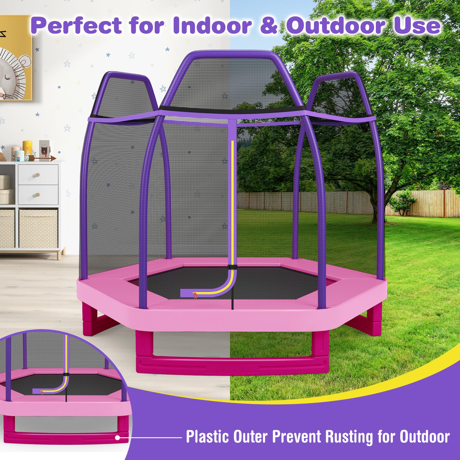 GYMAX Trampoline for Kids, 7FT Toddler Trampoline with Safety Enclosure Net & Seamless Spring Pad, Heavy Duty Small Indoor/Outdo
