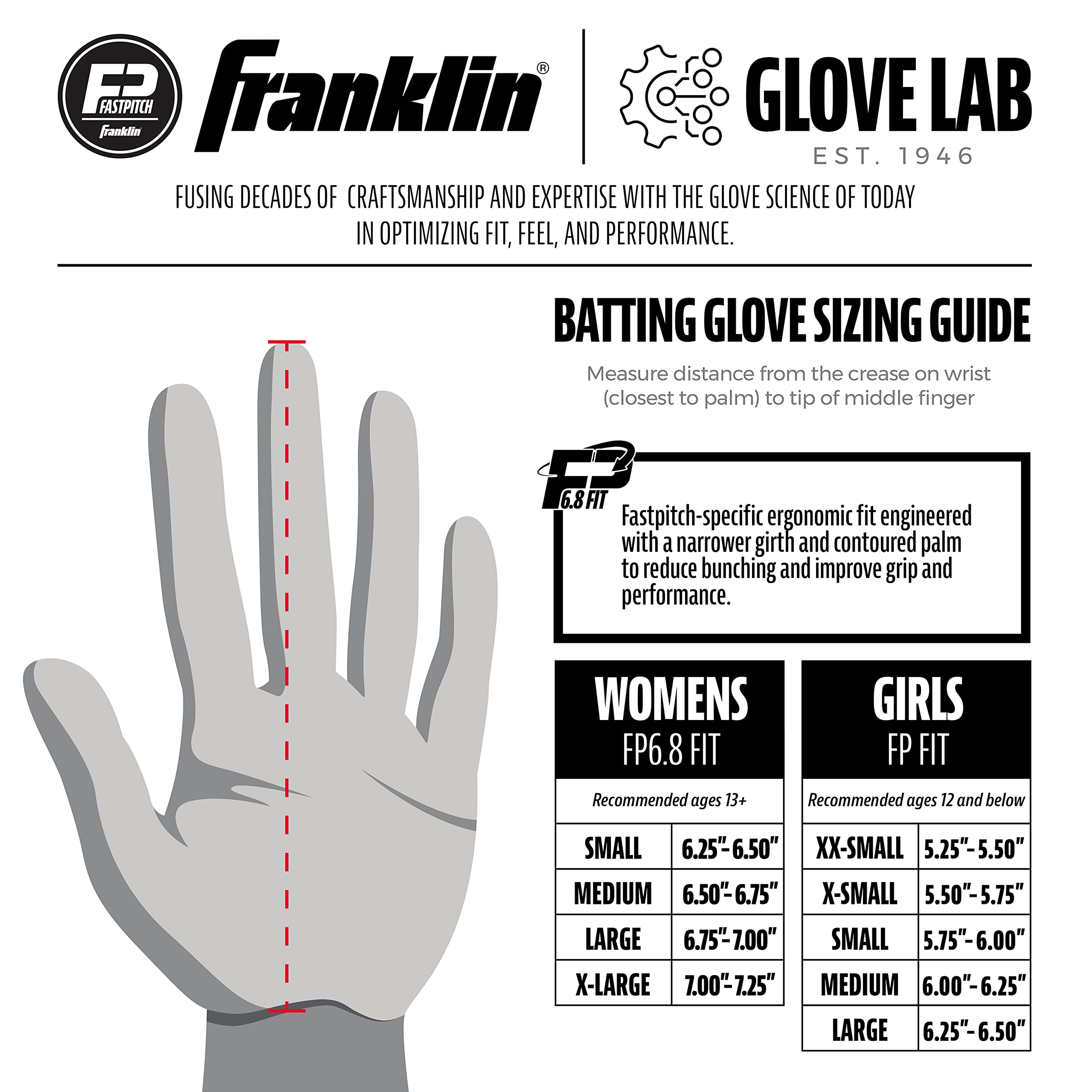Franklin Sports Cfx Fp Softball Batting Gloves Pair, Women'S X-Large, White/Chrome