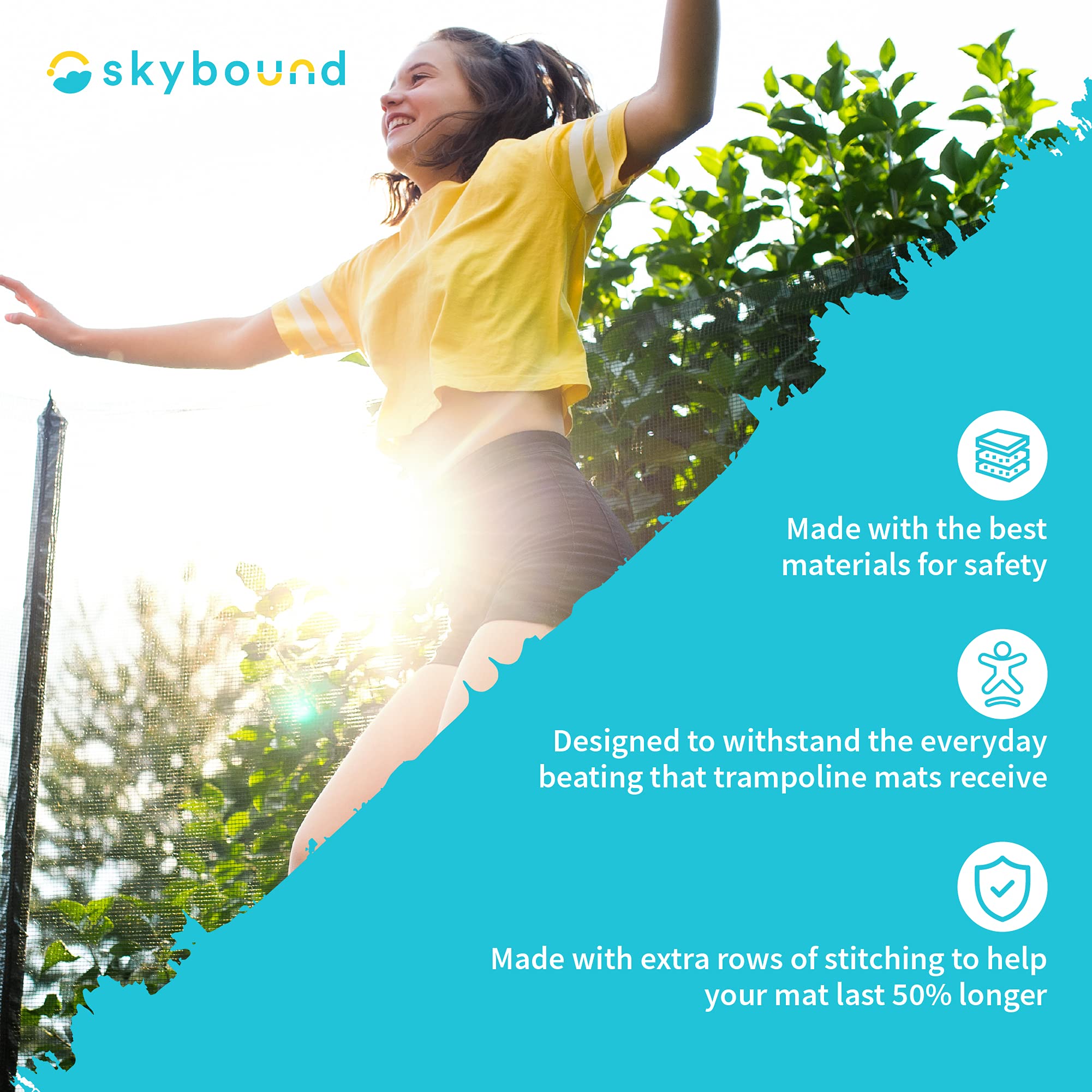 Skybound Replacement 14Ft Trampoline Mat With Spring Tool, 72 Rings & 150'' Wide Fits 5.5'' Springs, 14 Foot Trampoline Jumping