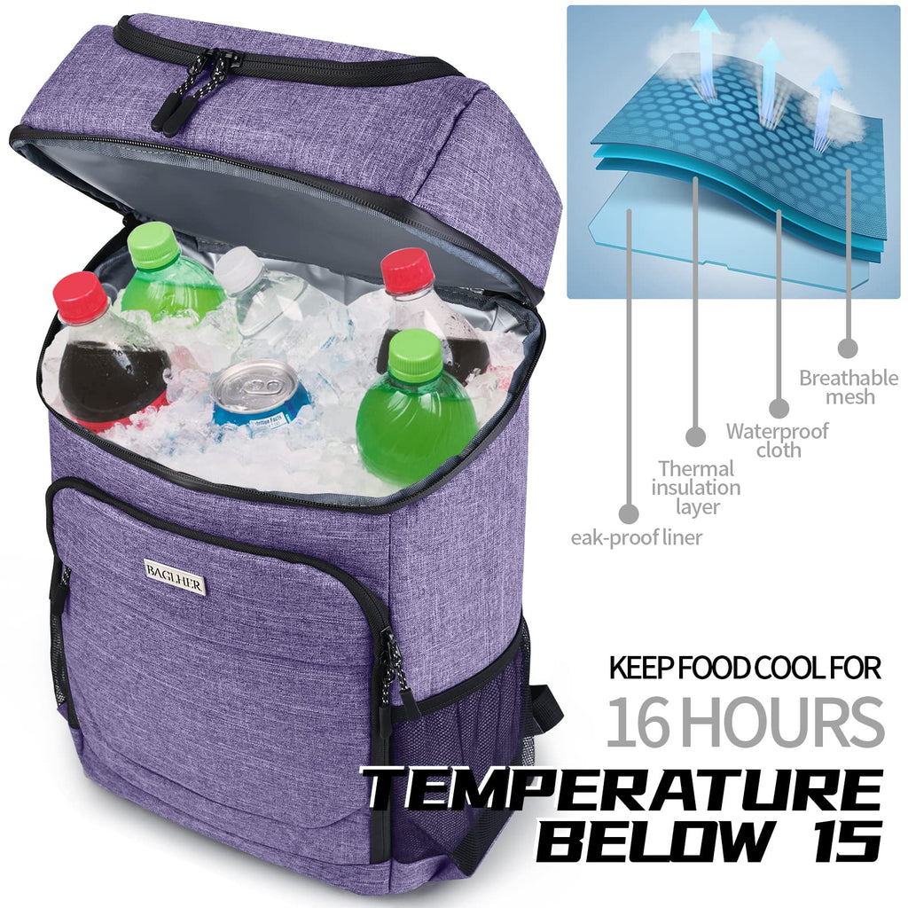 Baglher Cooler Backpack 30 Cans Lightweight Insulated Backpack Cooler Leak-Proof,Lightweight Backpack With Cooler For Lunch Picn
