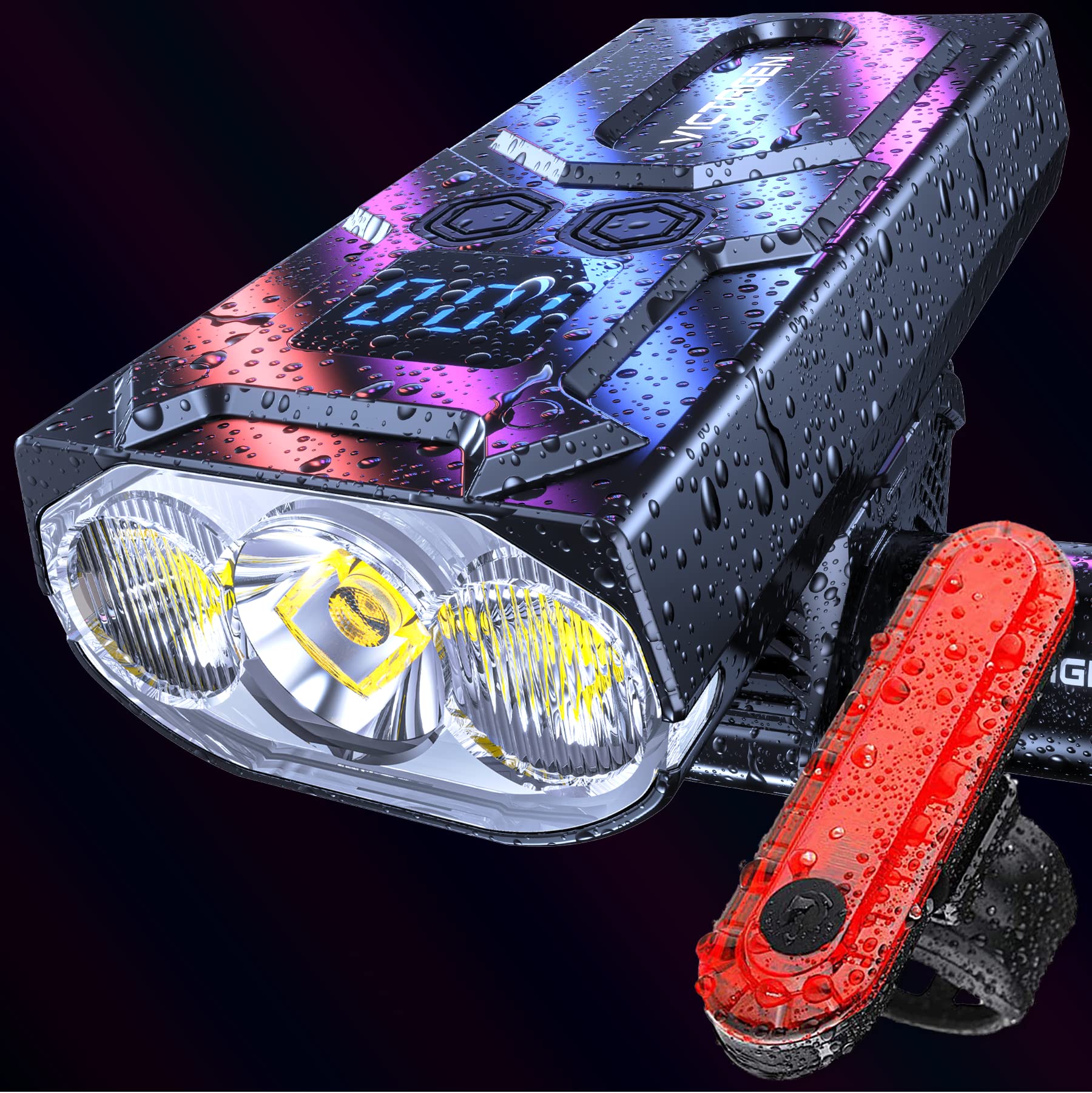 Victagen Bike Lights 8000 Lumen Bike Lights for Night Riding, 3 Cree LED Bike Headlight, Super Bright Bicycle Light with High Be