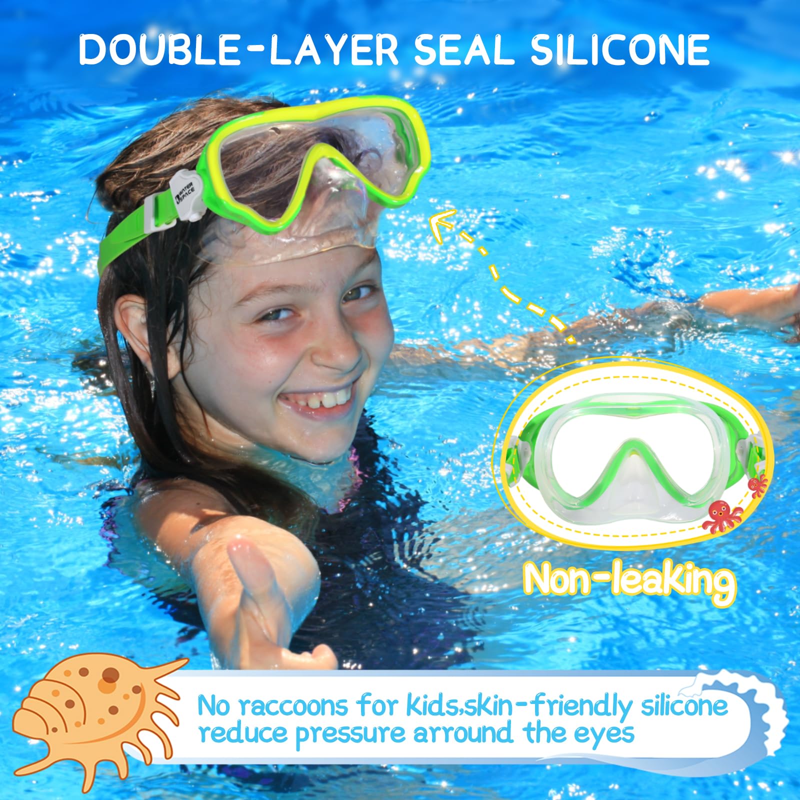 Water Space 2 Packs Kids Swimming Goggles Swim Googles For Kids Toddler Girls Boys Youth 6-14 3-6 4-7, Swimming Goggles With Nos