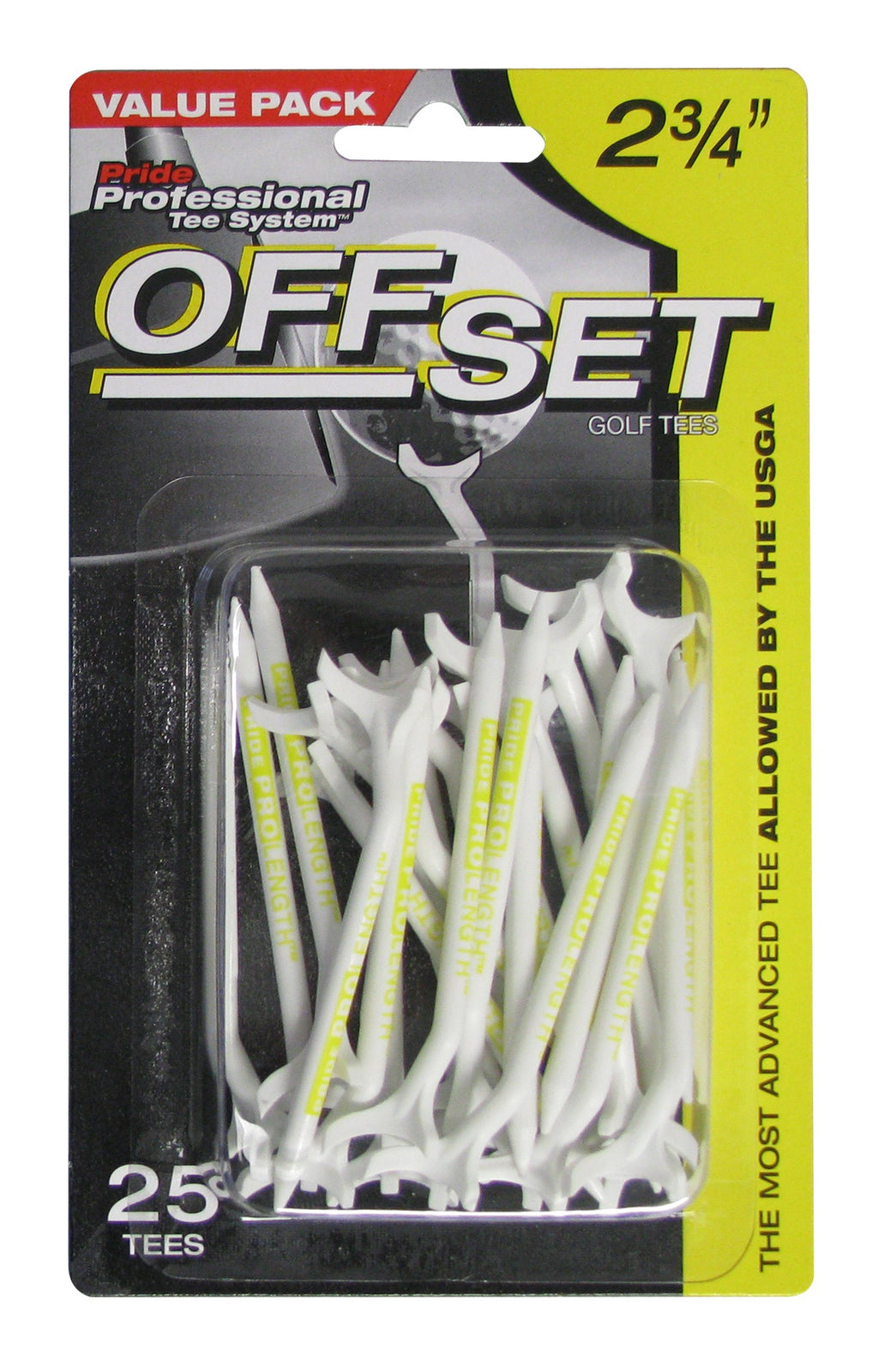 Pride Professional Tee System Offset Tee, 2-3/4 Inch, 25 Count, Yellow