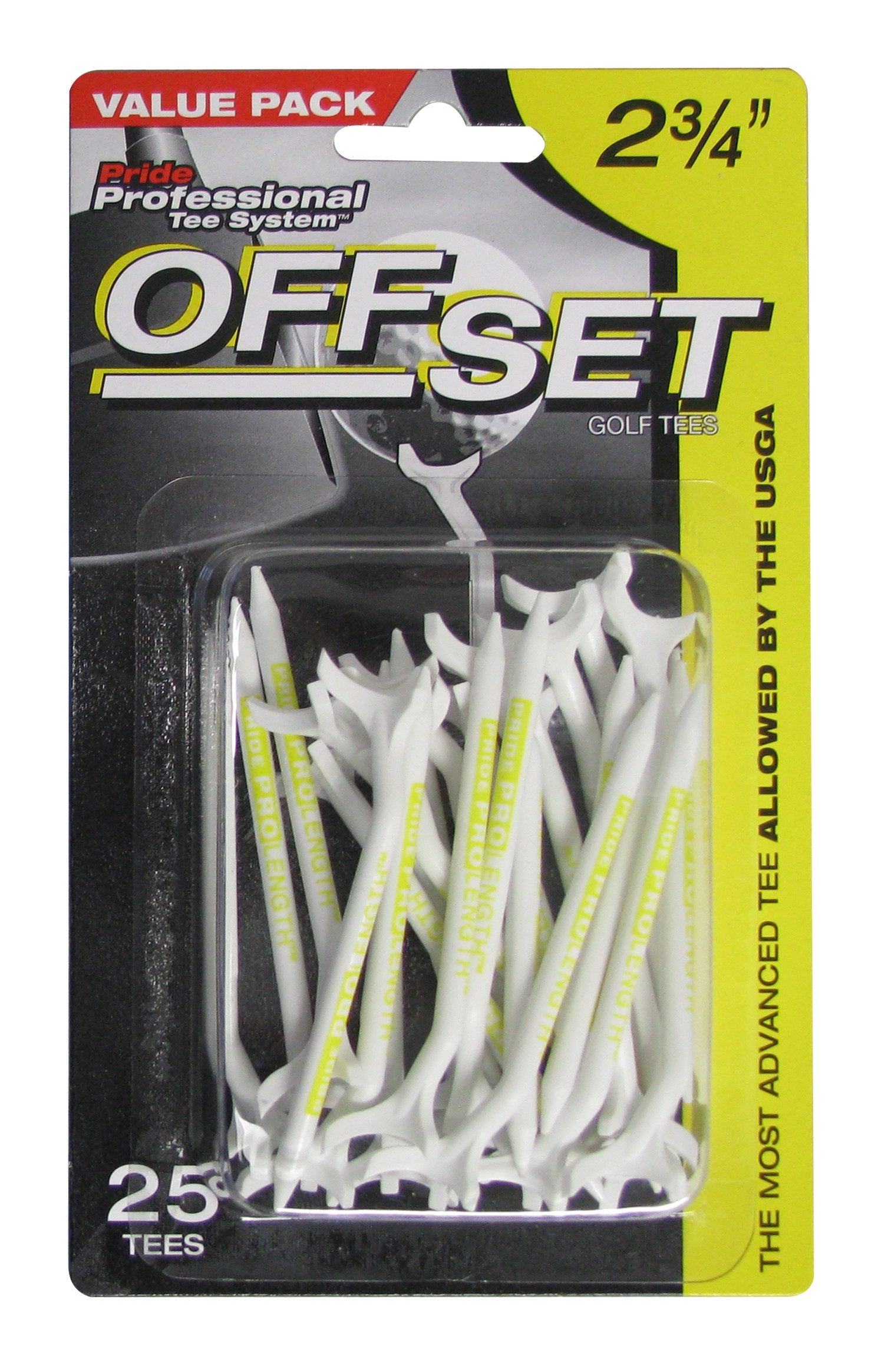 Pride Professional Tee System Offset Tee, 2-3/4 Inch, 25 Count, Yellow