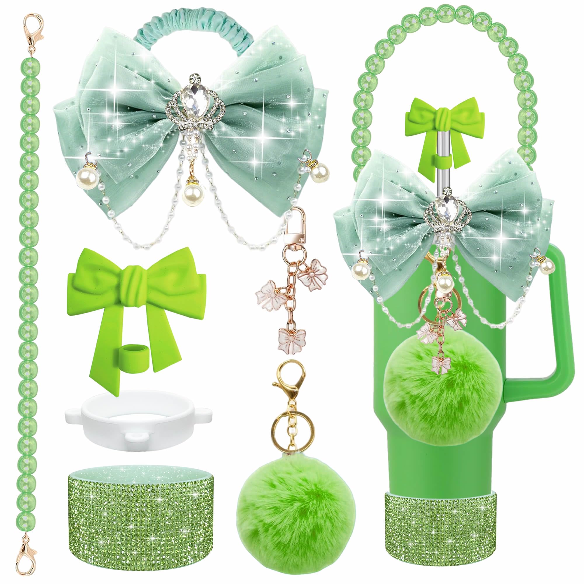 Green Bling Cup Accessories Set for Stanley 24/30/40oz, Rhinestone Boot