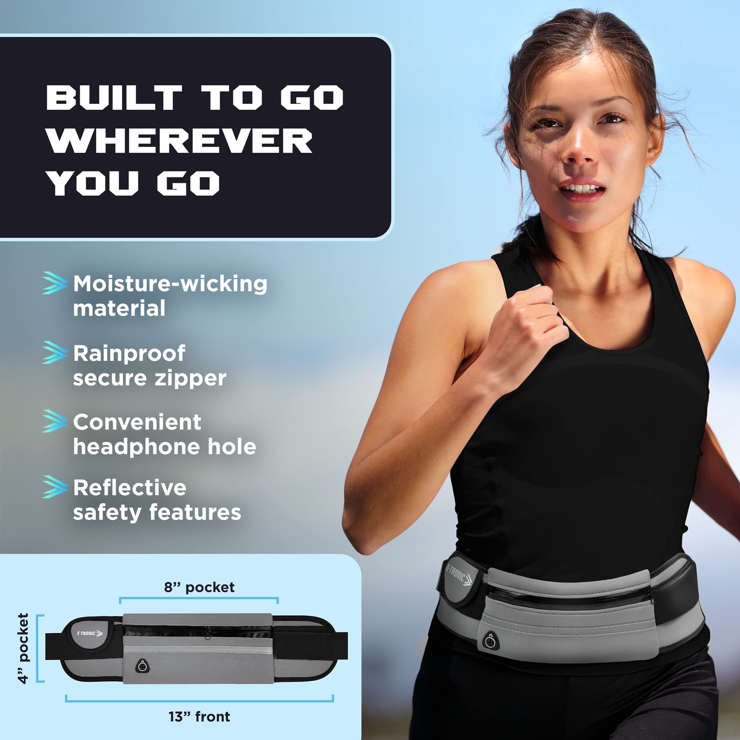 E Tronic Edge Running Belt For Women And Men, Money Belt And Running Fanny Pack, Hiking Fanny Pack, Holder For Cell Phone, Money