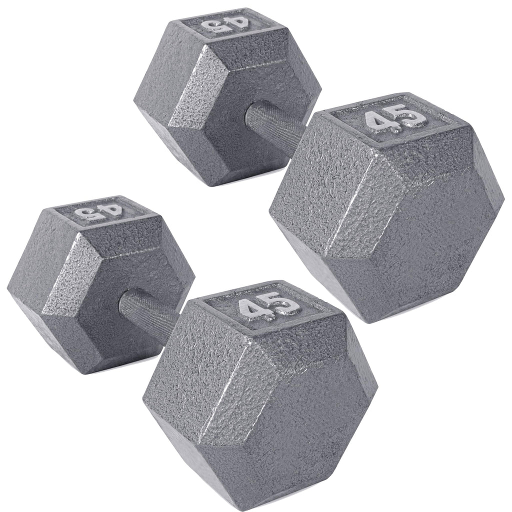 CAP Barbell 45 LB Cast Iron Hex Dumbbell Hand Weight - Pair | Grey