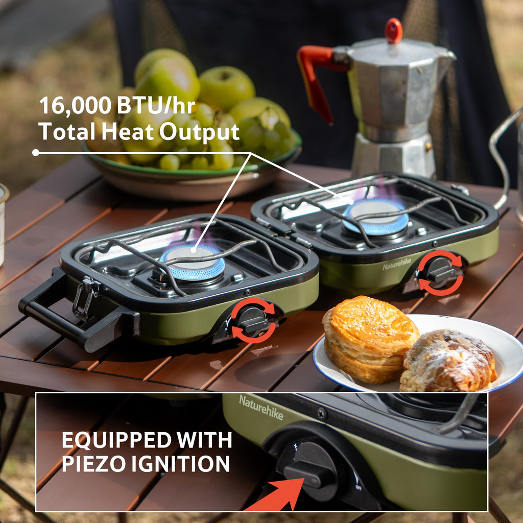 Naturehike 2 Burner Folding Camping Stove, Portable Propane Gas Stove With Carry Bag, 16000 Btu High-Performance Camp Stove With
