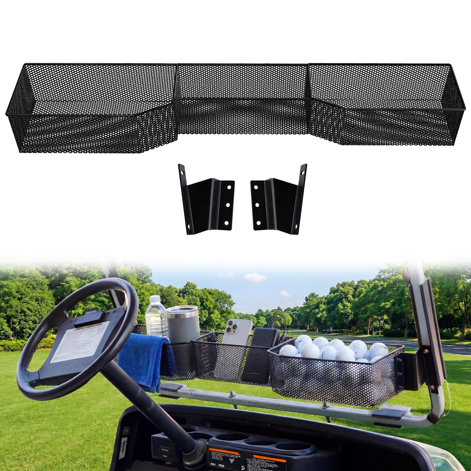 CYOOYC Golf Cart Front Inner Basket for EZGO TXT RVX VALOR Yamaha G29 Drive2 G16-G22 Club Car DS Tempo Modular Mesh Storage Tray