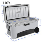 Frosted Frog Gray 110 Quart Ice Chest Heavy Duty High Performance Roto-Molded Commercial Grade Insulated Cooler With Wheels