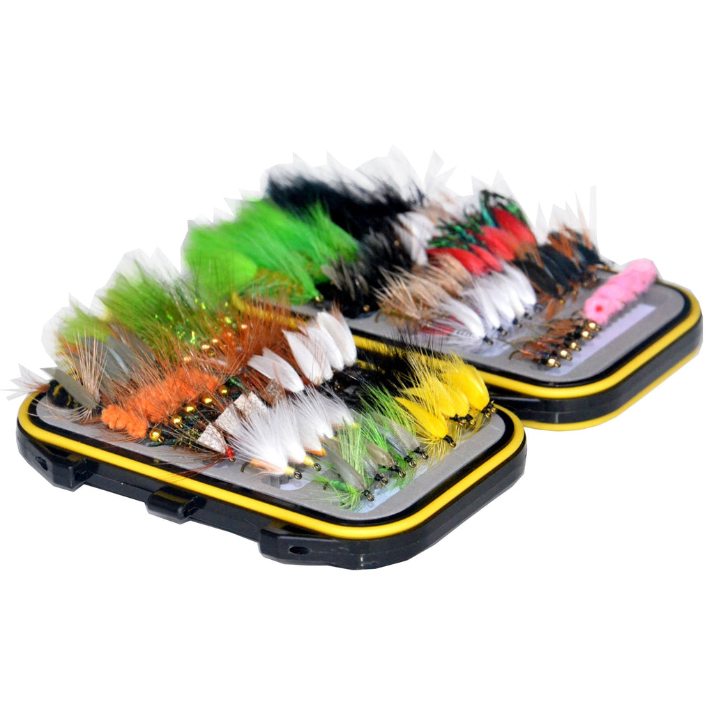 Outdoor Planet Double Side Waterproof Pocketed Fly Box Packed With 100 Assorted Dry Flies Fishing Package