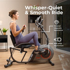 Sunny Health & Fitness Smart Recumbent Bike W/Workout Bands, 300Lb Capacity Compact Equipment For Indoor Full-Body Exercise, Adj