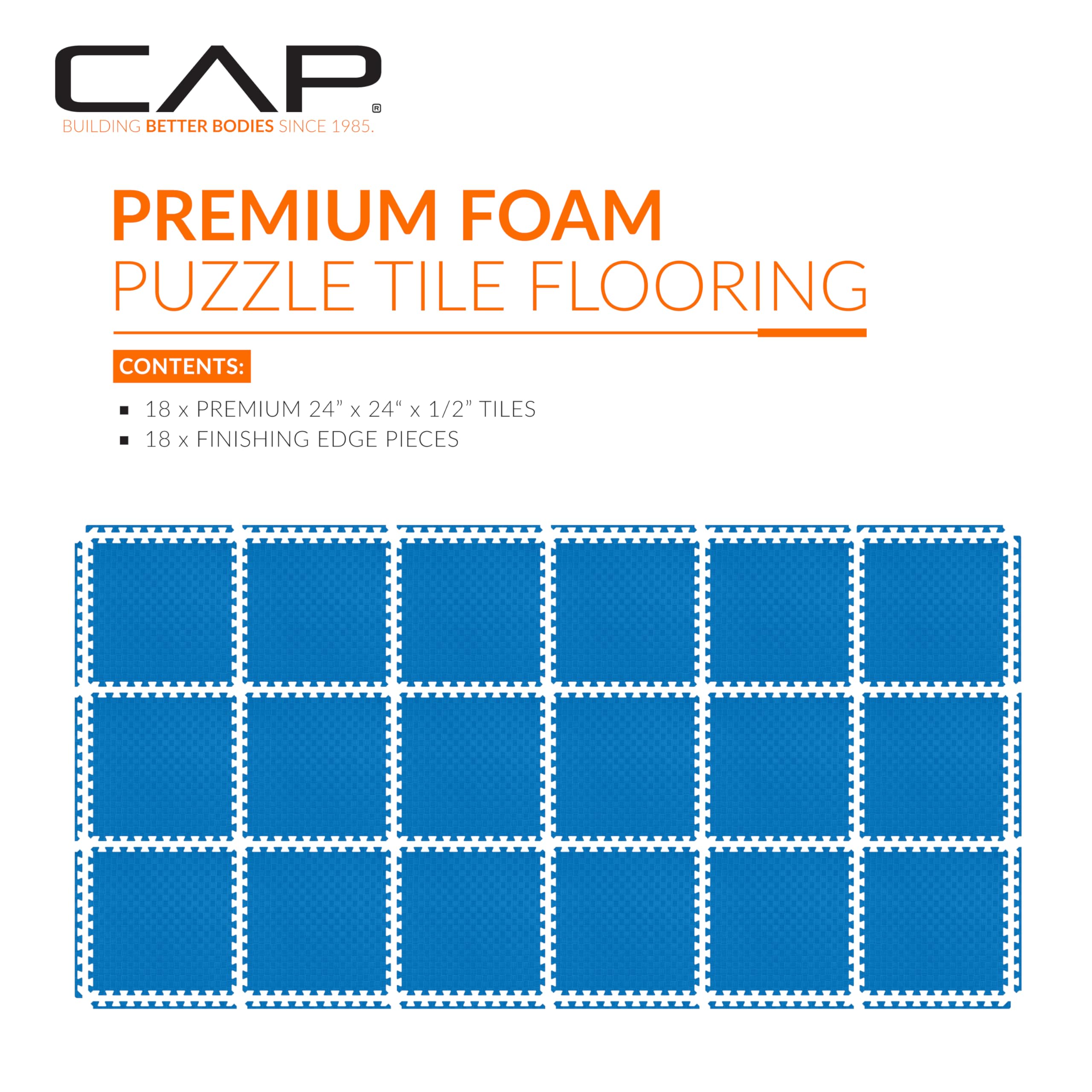 Cap Barbell 1/2-Inch Interlocking Eva Foam Exercise Puzzle Mats - 3 Pack | 24'' X 24'' X 1/2'' | Tatami Pattern - Blue