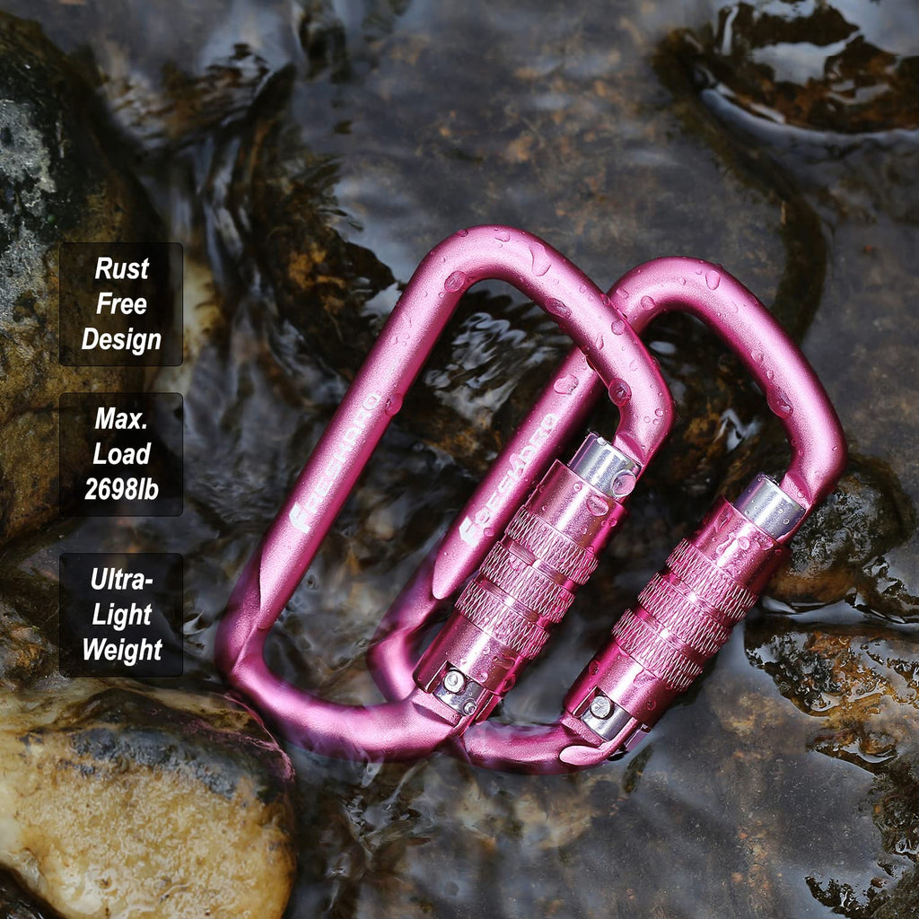 Freskaro 3Inch Locking Carabiner Clips With A Twist Auto Lock, Heavy Duty Rated 2698Lbs, Lightweight & Rustproof 7075 Aluminum,