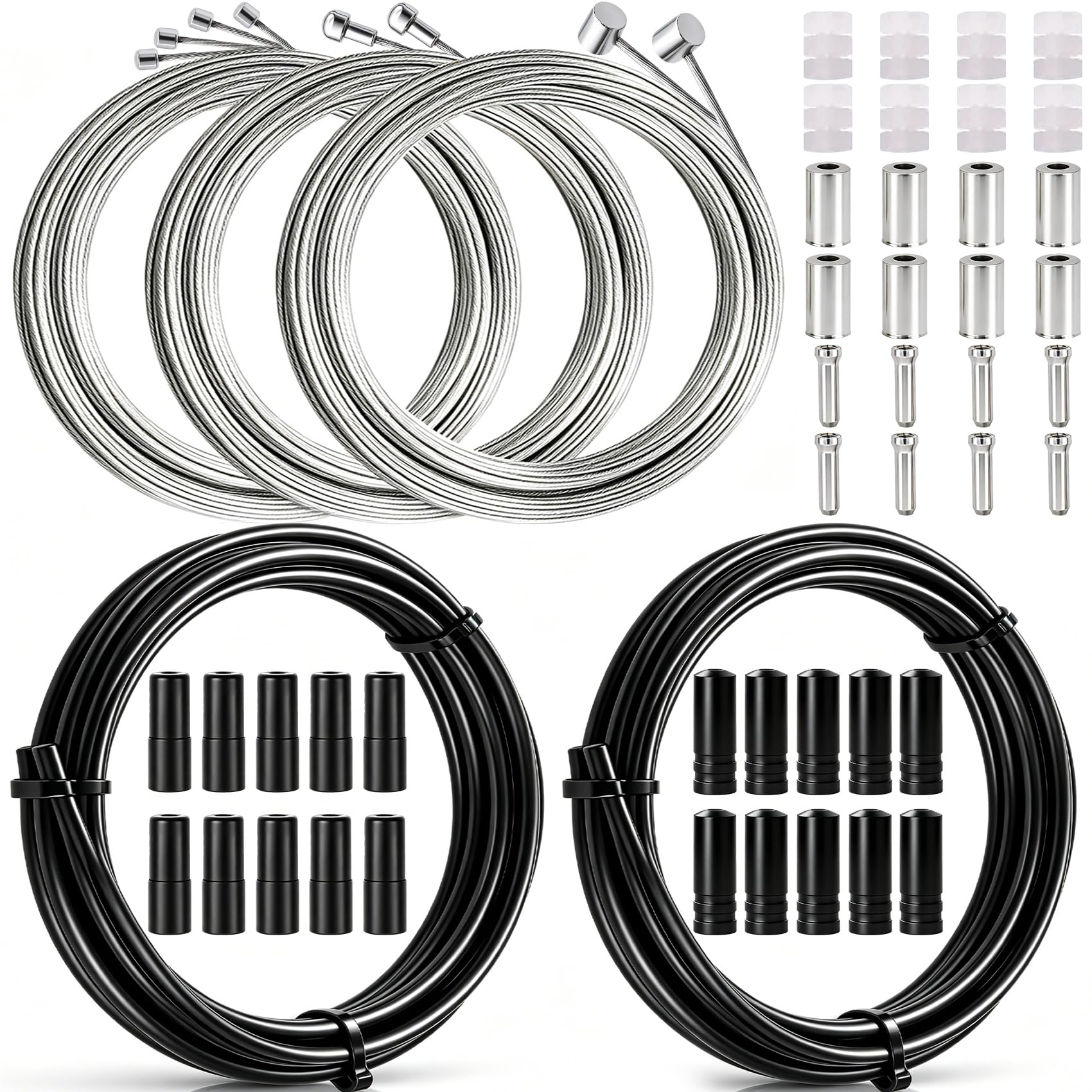 Taiss Universal Bicycle Brake Cable,Bike Shift Cable Housing Kit with O-Rings,End Caps for Bicycle Mountain Road Bike Repair(bla