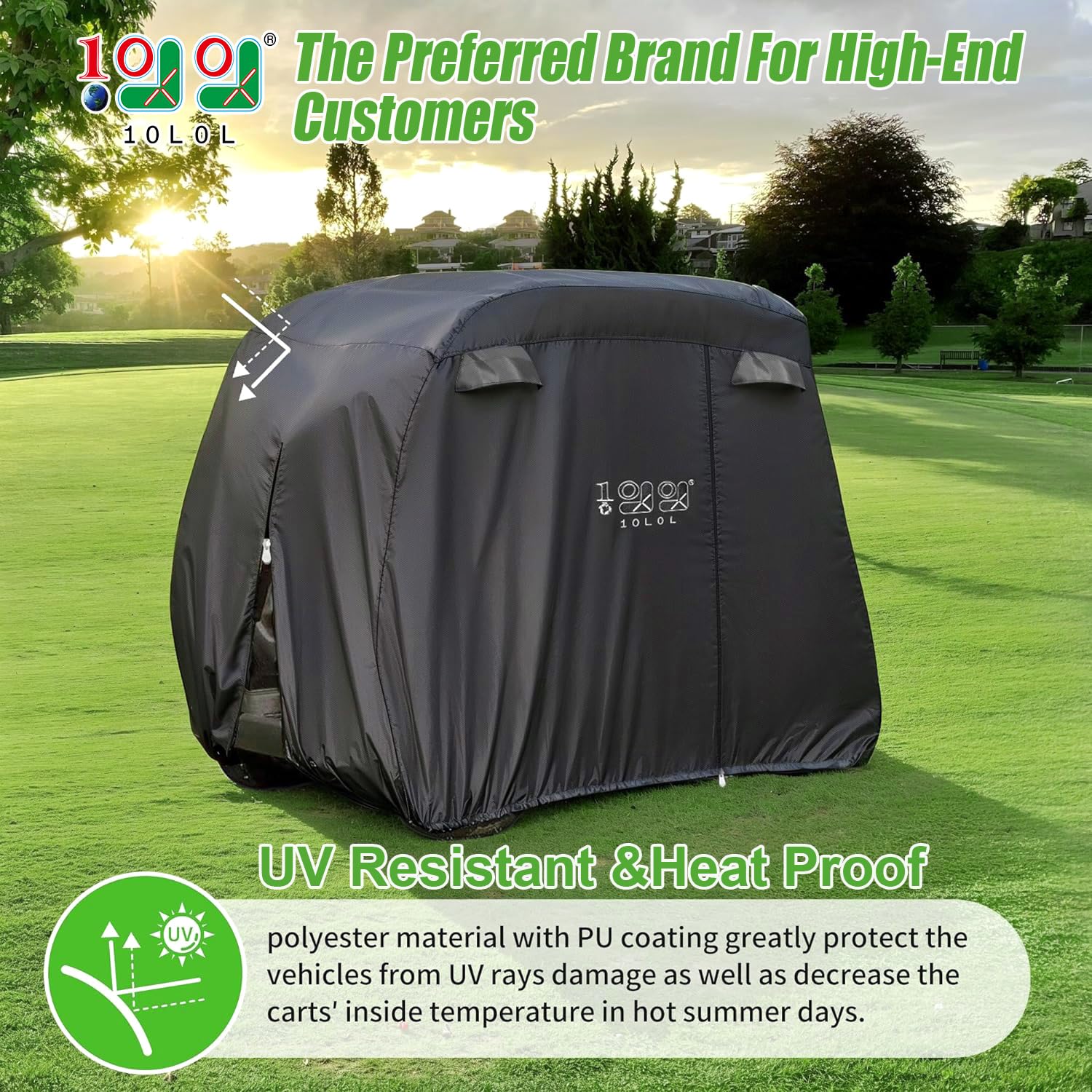 10L0L Universal 2-4 Passenger Golf Cart Cover For Ezgo, Club Car And Yamaha, Waterproof Sunproof And Durable, Black
