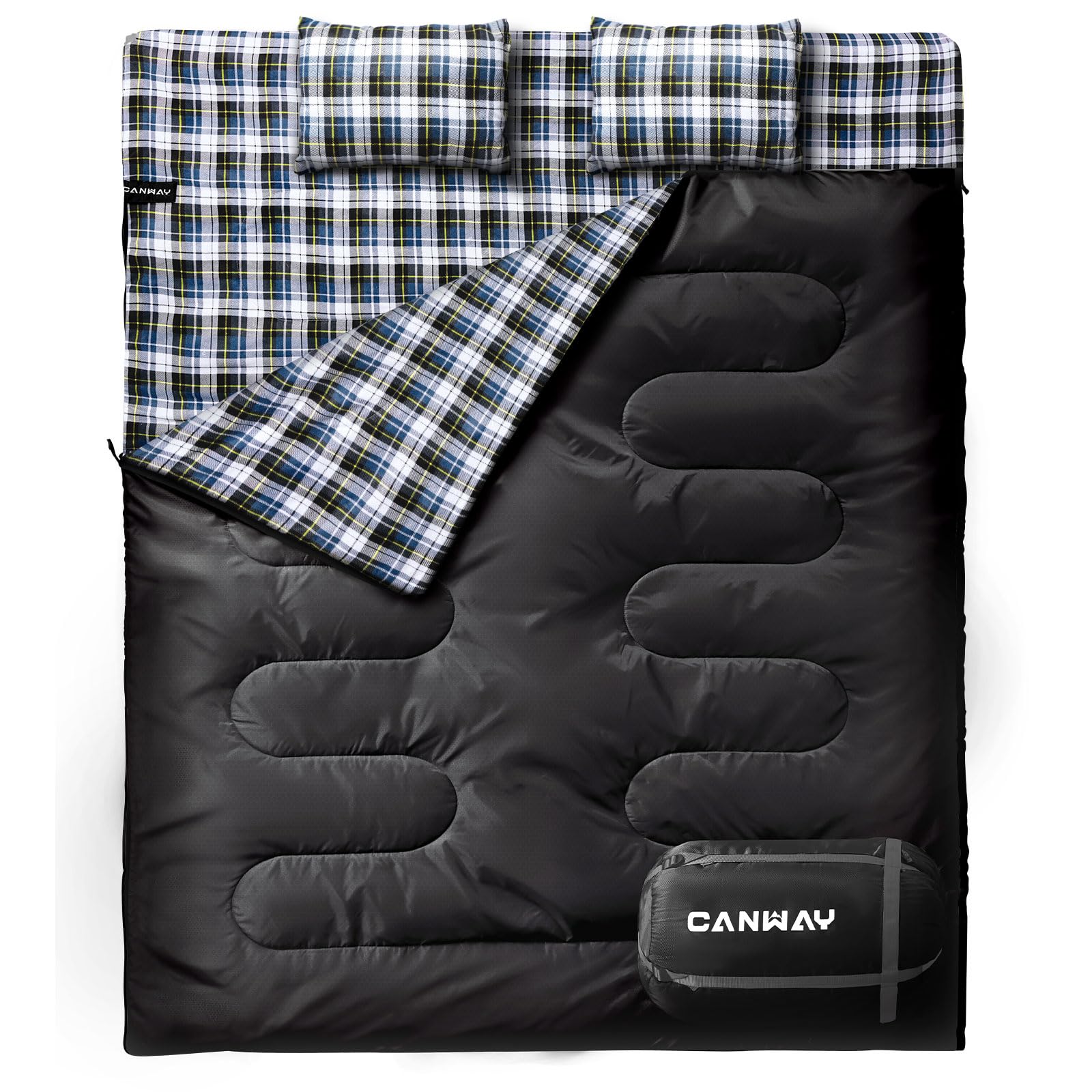 Canway Flannel Double Sleeping Bag For Adults With 2 Pillows 2 Person Sleeping Bags Camping Xxl Queen Size Two Person Sleeping B
