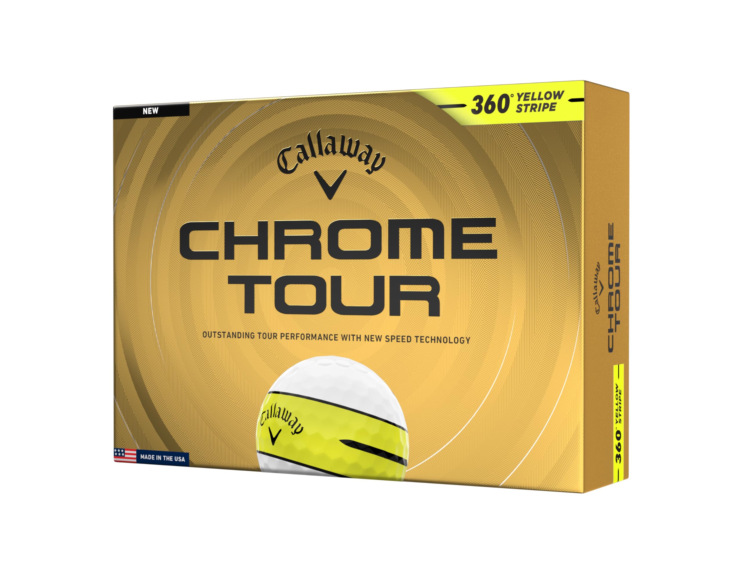 Callaway Golf Chrome Tour 2026 Golf Balls(360 Yellow Stripe,One Dozen)