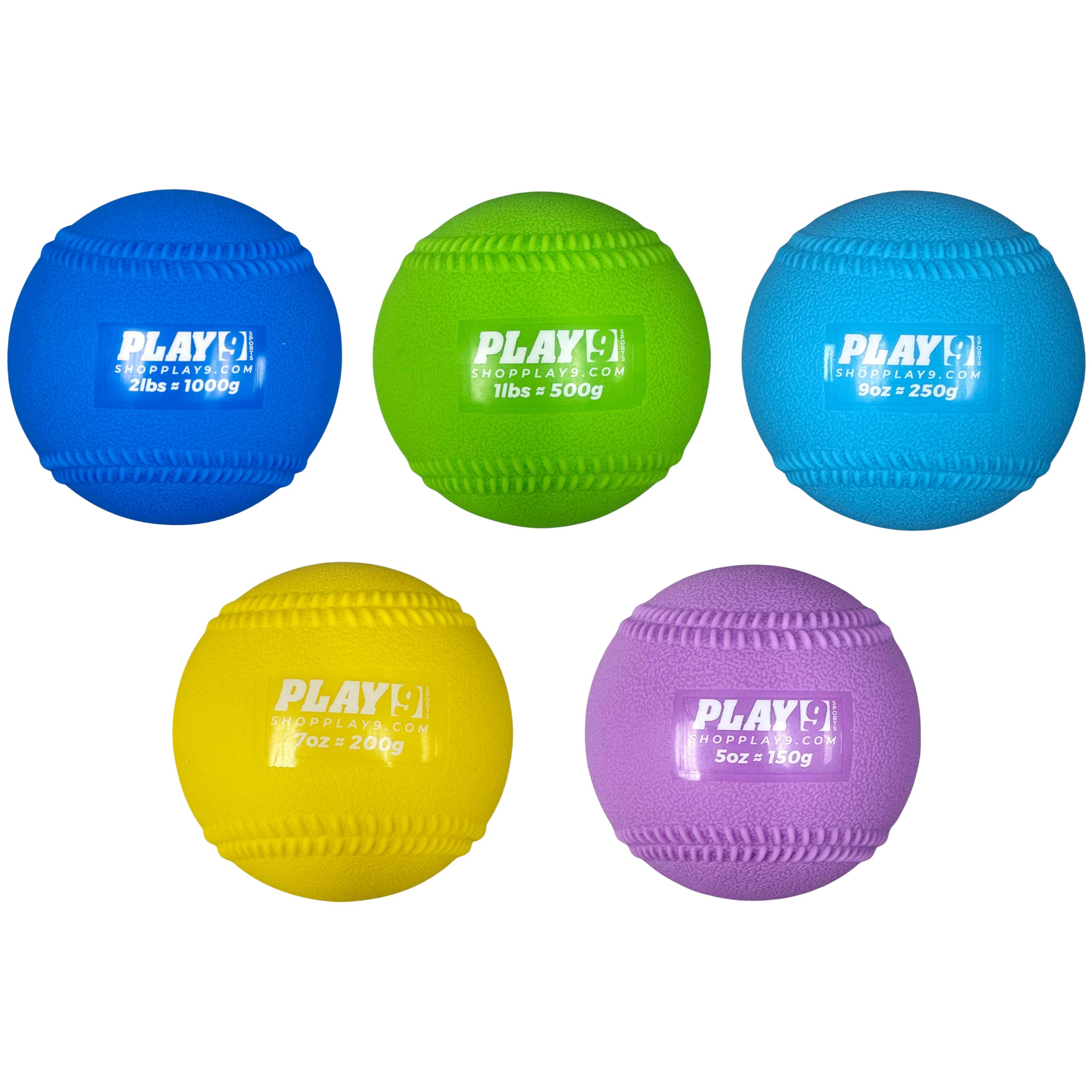 SHOP PLAY 9 Set of 5 Softball Plyoball Weighted Ball Set for Throwing and Pitching Training - Heavy Mini Training Balls for Soft