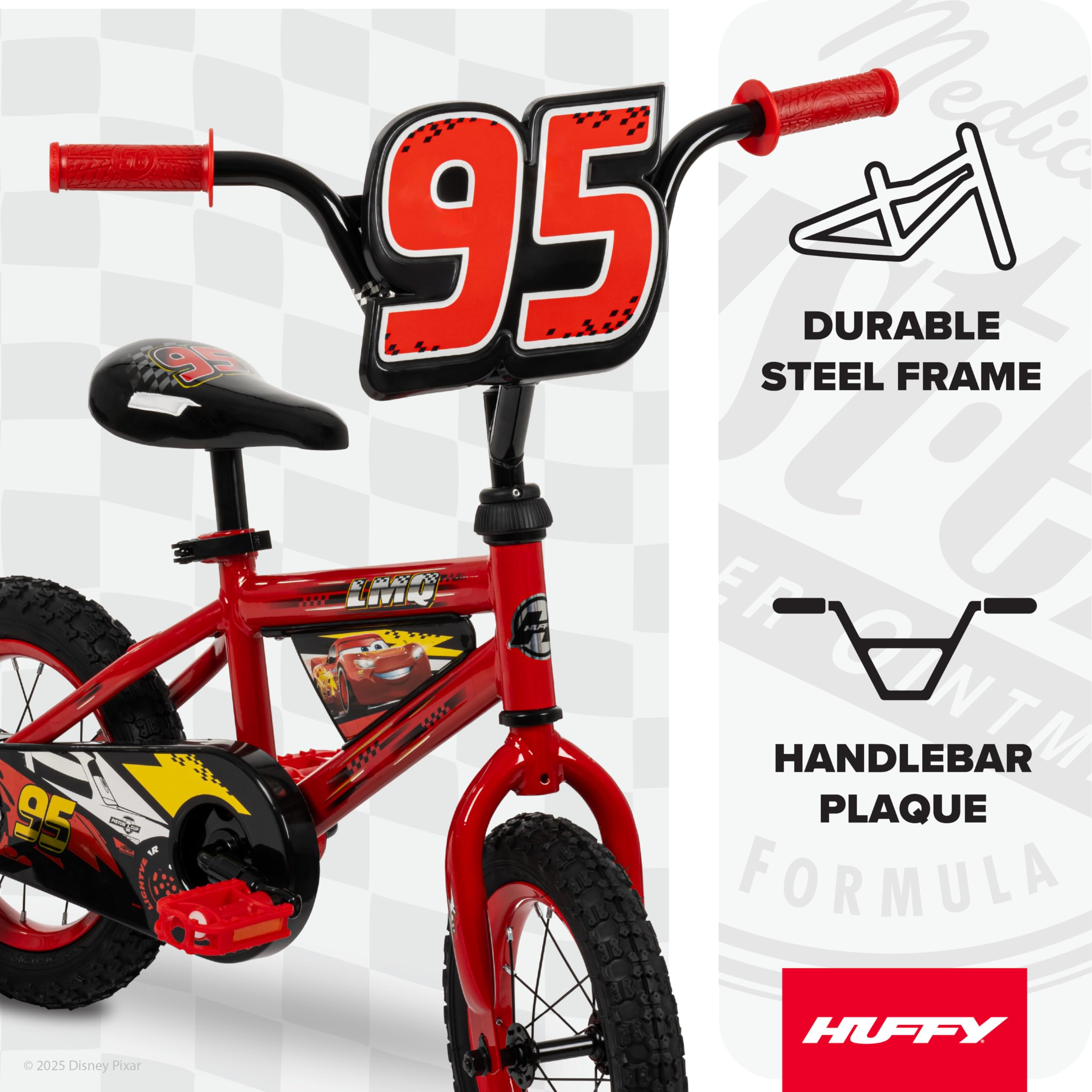 Huffy Disney Pixar Cars 12 Inch Kids Bike, Ideal for Ages 3-5 Years Old, Training Wheels Included, EZ Build Assembly, Fun and P