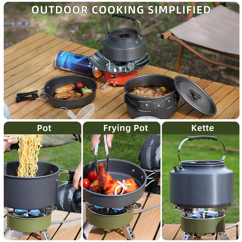 Aigear 3Pcs Camping Cookware Mess Kit, Non-Stick Camping Pan Pot Kettle, Lightweight Aluminum, Collapsible Portable Camping Cook