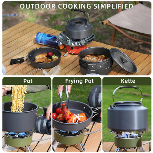 Aigear 3Pcs Camping Cookware Mess Kit, Non-Stick Camping Pan Pot Kettle, Lightweight Aluminum, Collapsible Portable Camping Cook