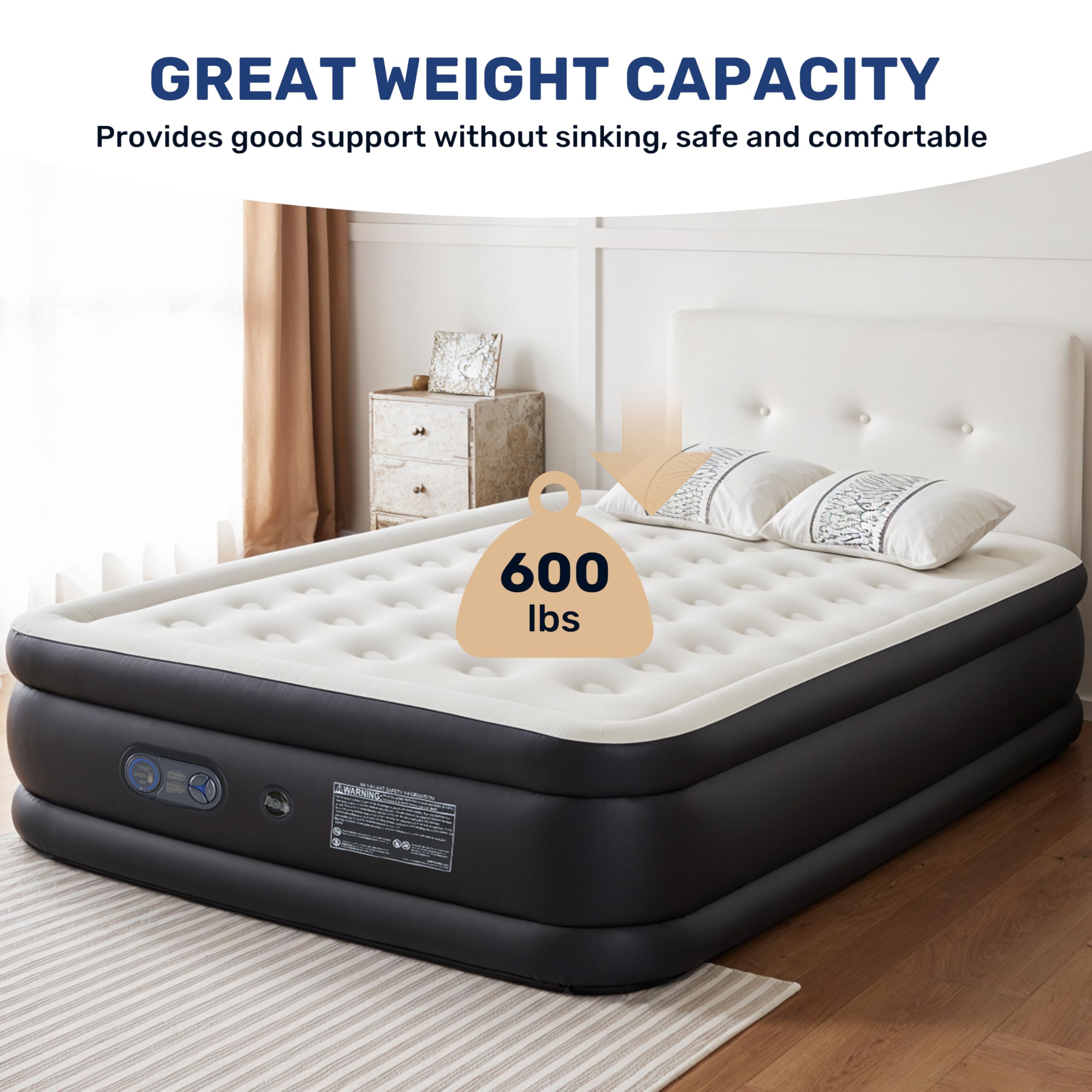 Yssoa Twin Camping Air Mattress With Built-In Electric High-Speed Pump, 16 Bed Height, Blow Up Inflatable Airbed With Carrying B