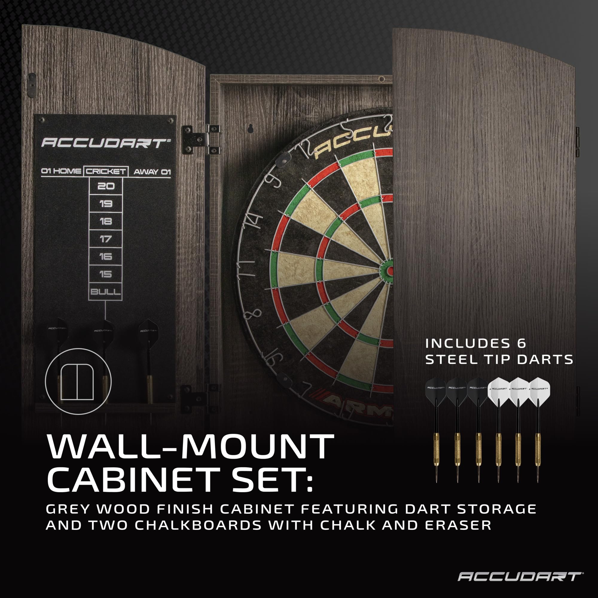 Accudart Armada Bristle Dartboard Cabinet Set - Official Size 18'' X 1.5'' - Self Healing Genuine Sisal - Wall Mount Cabinet Set