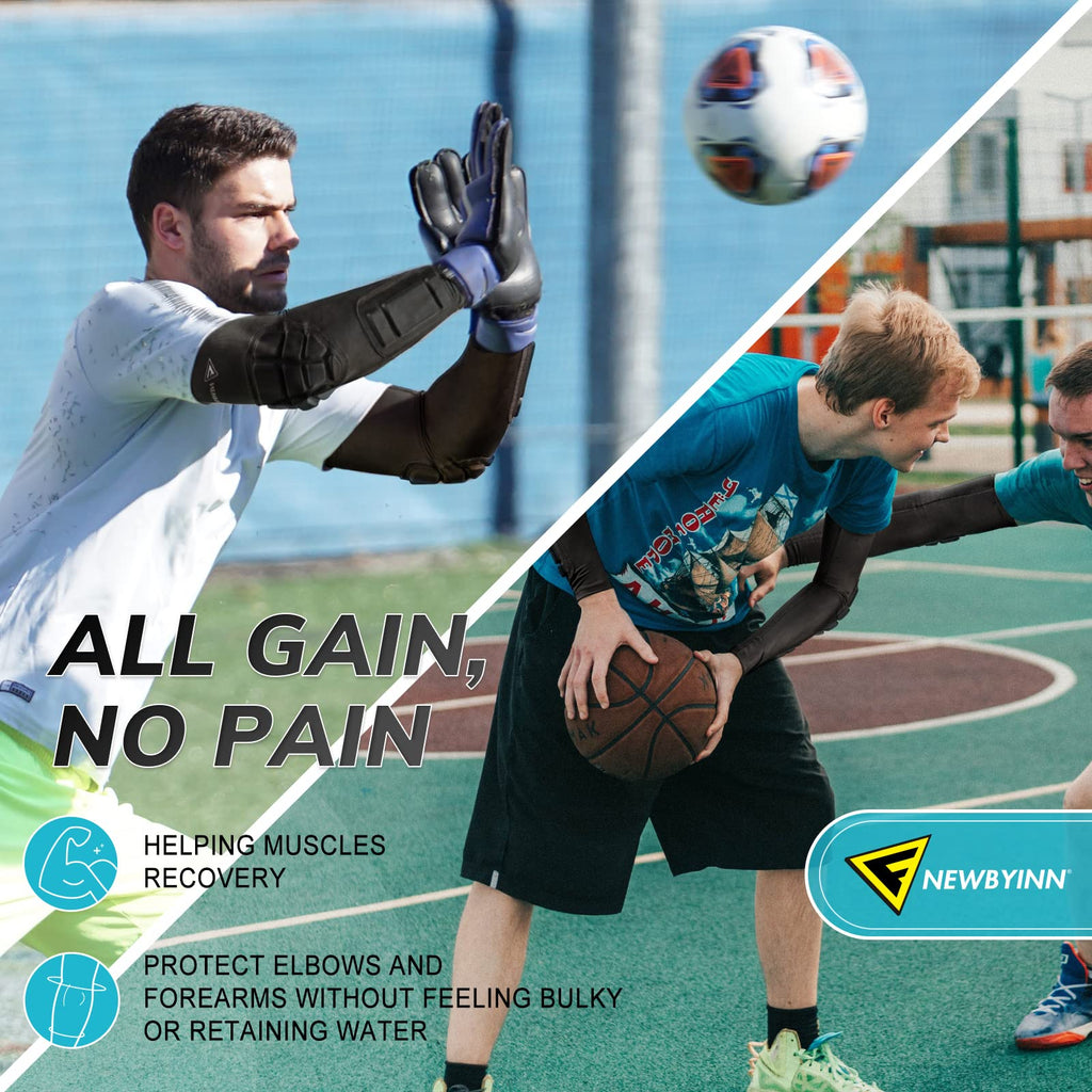 Newbyinn Padded Arm Sleeves 2 Pack, Elbow Forearm Crashproof Pads For Football Basketball Volleyball Soccer