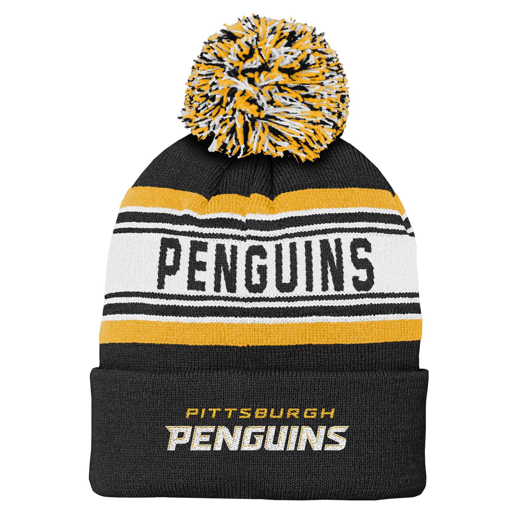 Nhl Kids Youth Official Primary Logo Sport Knit Cold Weather Cuffed Pom Beanie Hat (Us, Alpha, One Size, Pittsburgh Penguins)