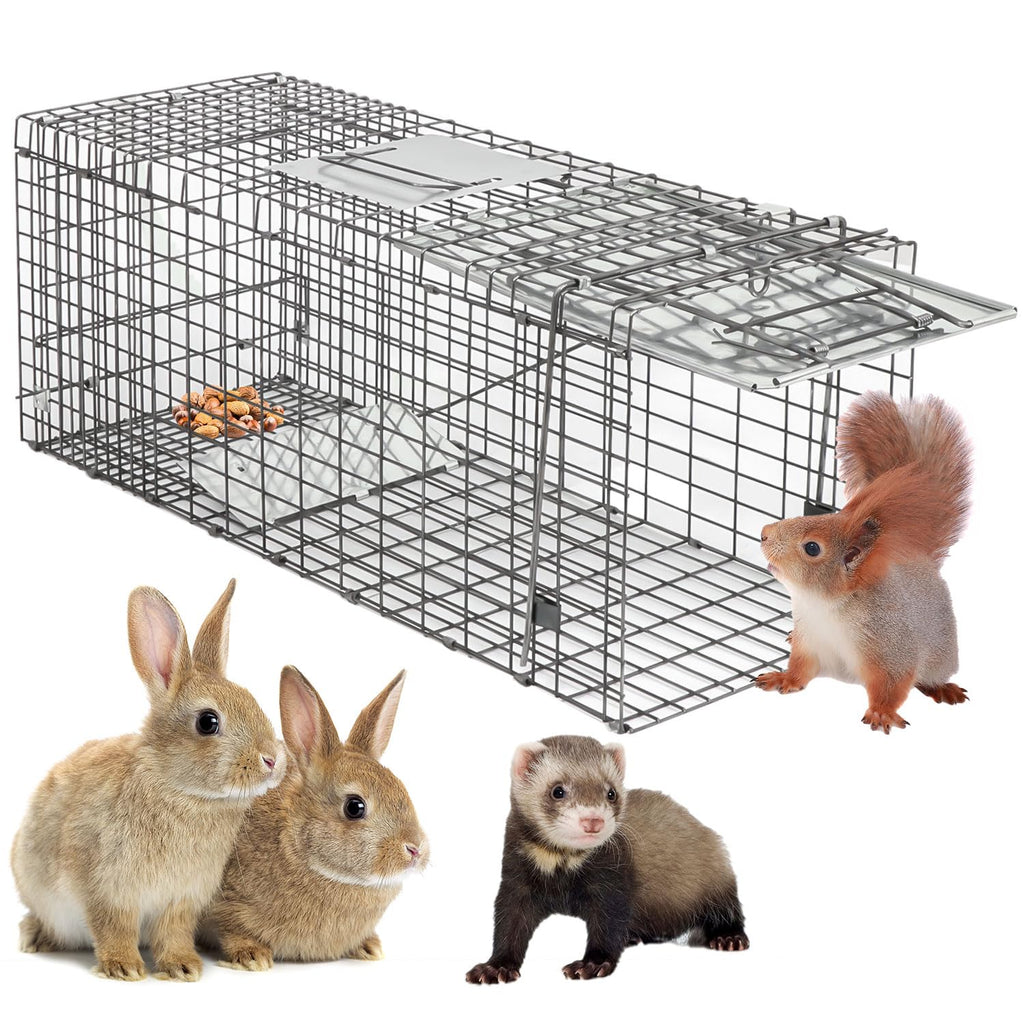 Homgarden Live Animal Cage Trap 32'' Steel Humane Release Rodent Cage For Rabbits, Stray Cat, Squirrel, Raccoon, Mole, Gopher, C
