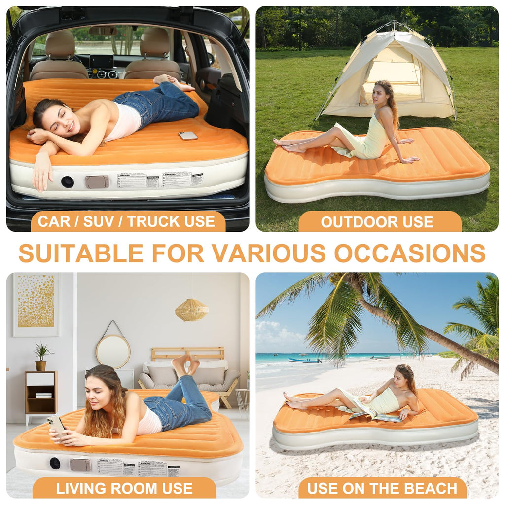 Kmz Suv Air Mattress With Built-In Pump & 2 Pillows, Thickened Flocked Pvc, Quick 90-Seconds Inflation Air Bed, Portable & Durab