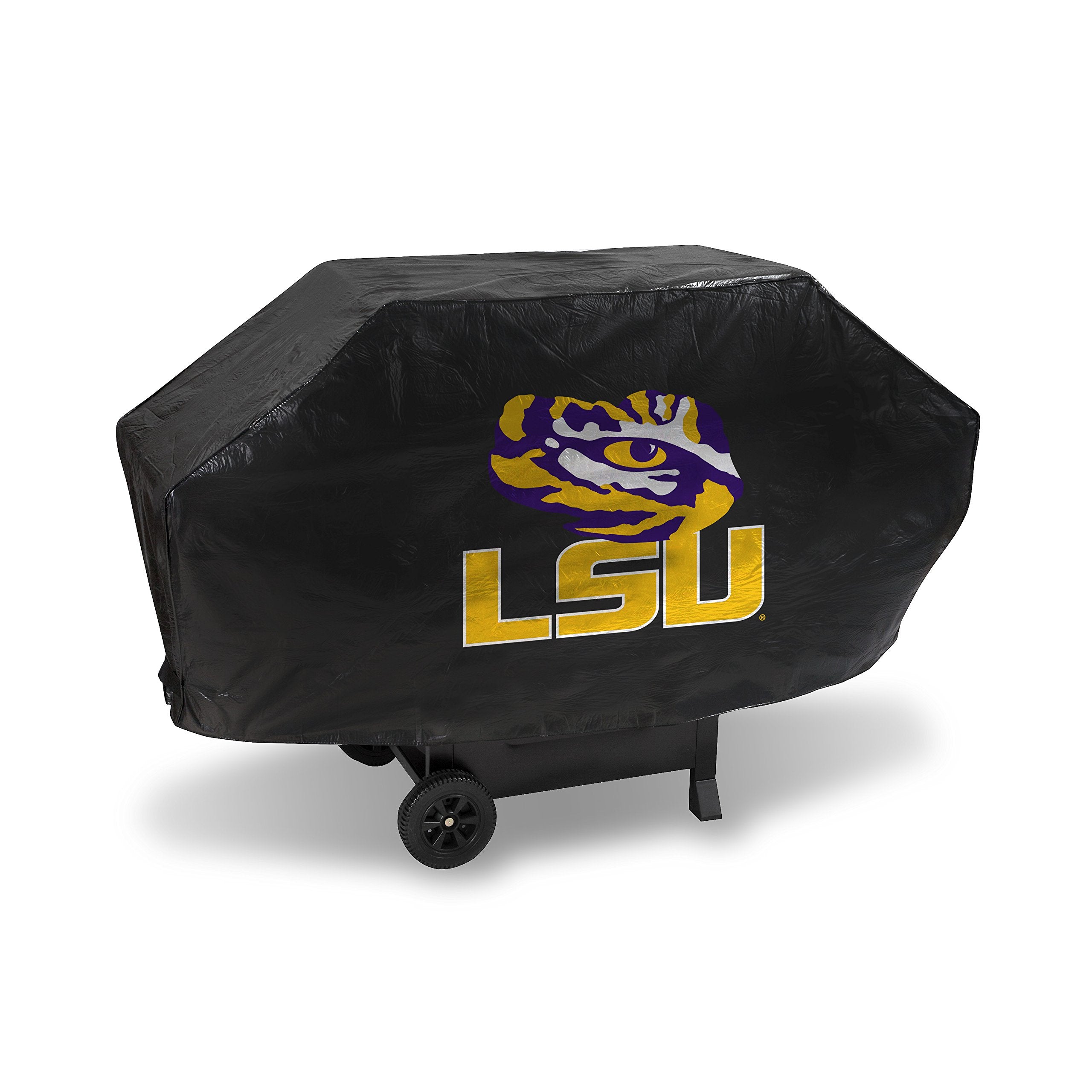 Rico Industries NCAA LSU Tigers Black Deluxe Grill Cover Deluxe Vinyl Grill Cover - 68 Wide/Heavy Duty/hook and loop Staps