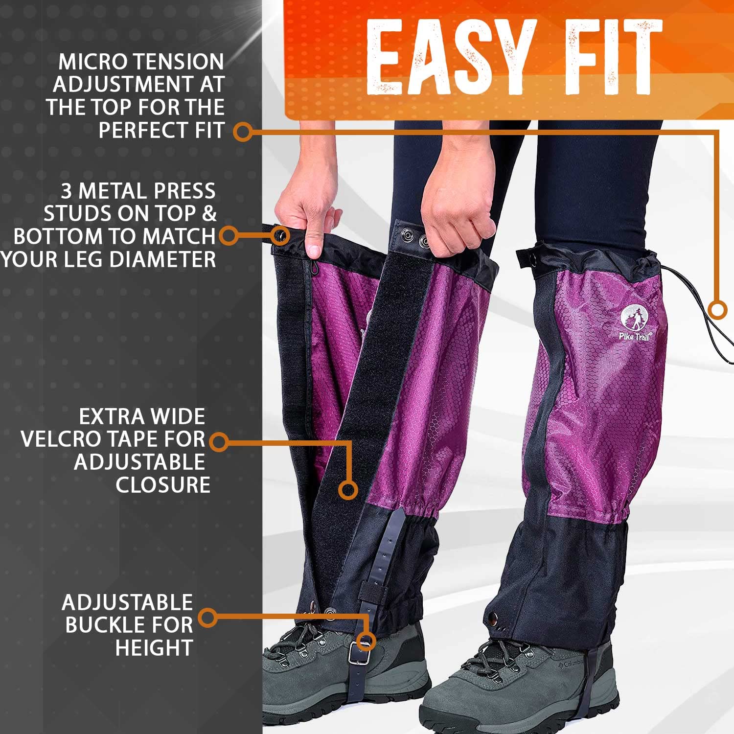 Pike Trail Adjustable Leg Gaiters - Lightweight, Waterproof - Leg Guards For Men & Women - Hiking Essentials Ideal For Hunting,