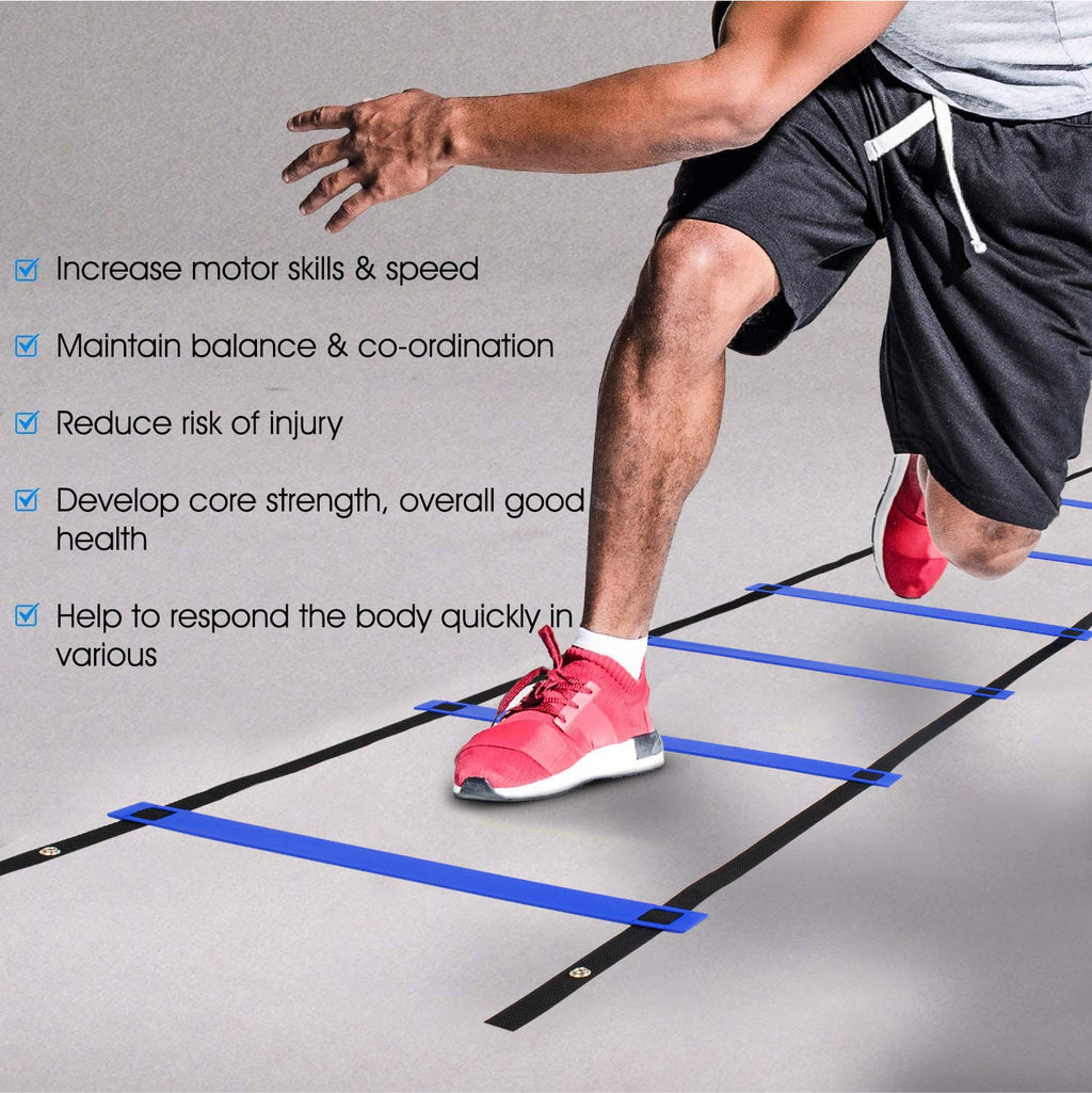 Yes4All Speed Agility Ladder Training Equipment With Carry Bag - 12 Rungs Blue