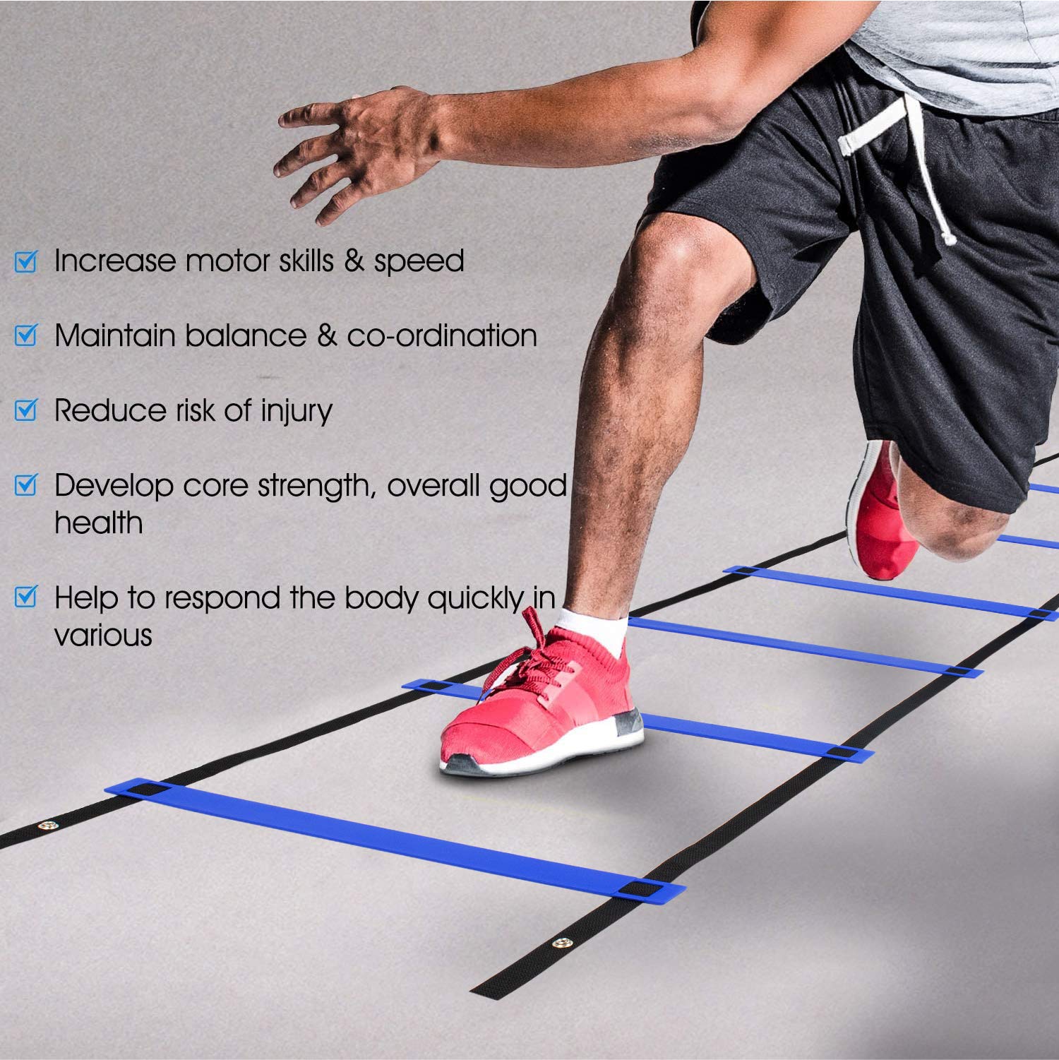 Yes4All Speed Agility Ladder Training Equipment With Carry Bag - 12 Rungs Blue