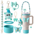 Stanley Cup Accessories Set I Water Bottle Handle Strap, Silicone Cup Boot, Butterfly Sticker, Keychain Charms & Handle Charms,B